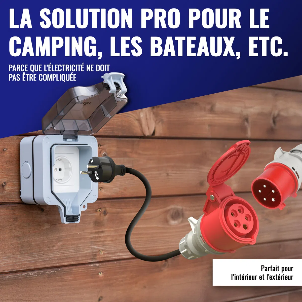 Poppstar Adaptateur CEE 45 cm IP44 comme Accessoire Voiture électrique (fiche Schuko : Type E+F/Prise CEE Femelle 16A, 5 Broches), H07RN-F 3G2.5