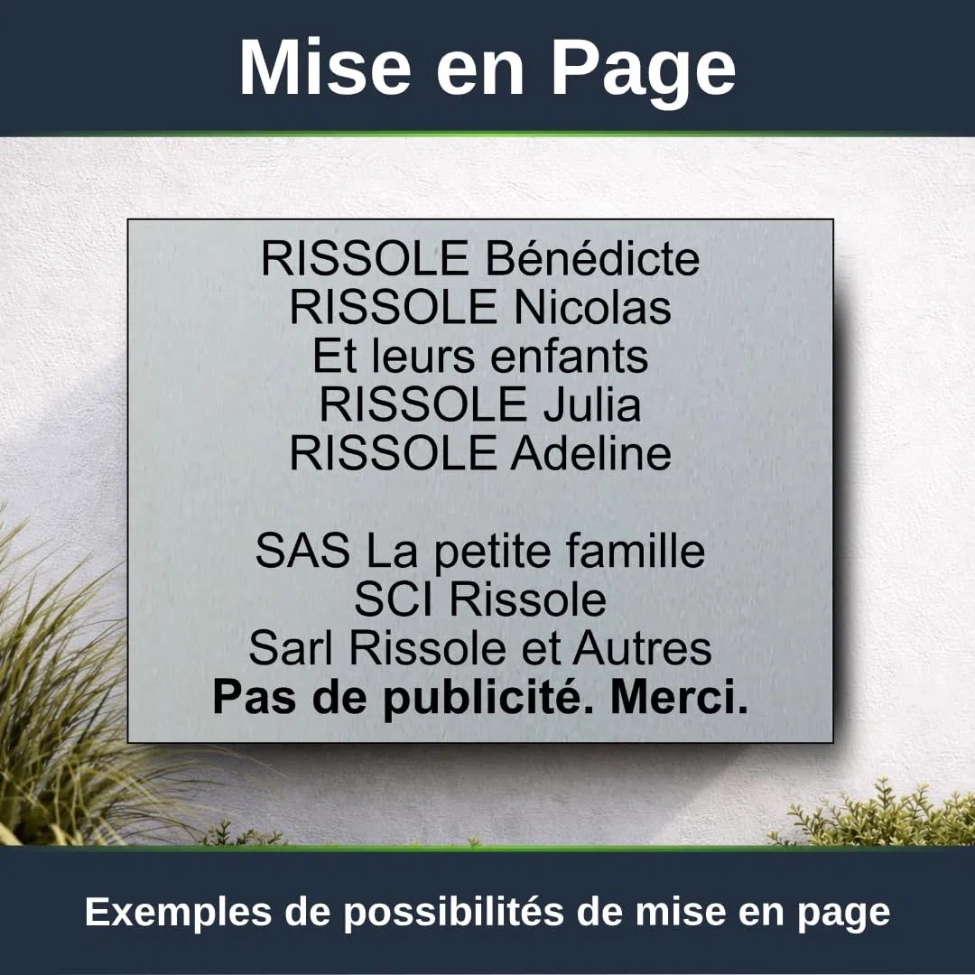 Plaque Boite Aux Lettres Personnalisable - 12x10cm - 10 Lignes - Étiquette Avec Nom Adhésive - Grand Format - Gravée et Personnalisée pour Porte - Maison - Famille - Bureau - Stop Pub (Argent)