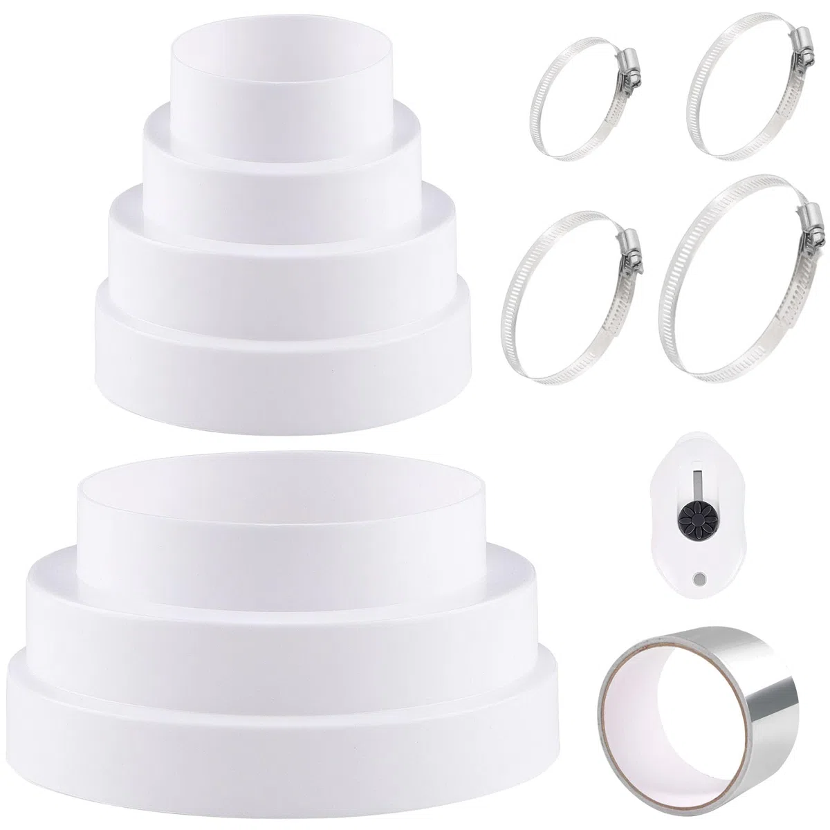 Droites Réducteur de Conduits Ø 80 100 110 120 130 150mm en ABS Avec colliers en acier inoxydable et ruban adhésif en aluminium Adaptateur Universel pour Tuyau de Ventilation Connecteur de Réduction
