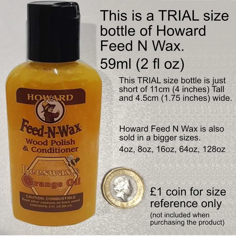 Howard Feed N Wax FW0002 Produit de polissage et d'après-shampoing pour bois, cire et huile pour meubles, taille d'essai 59 ml