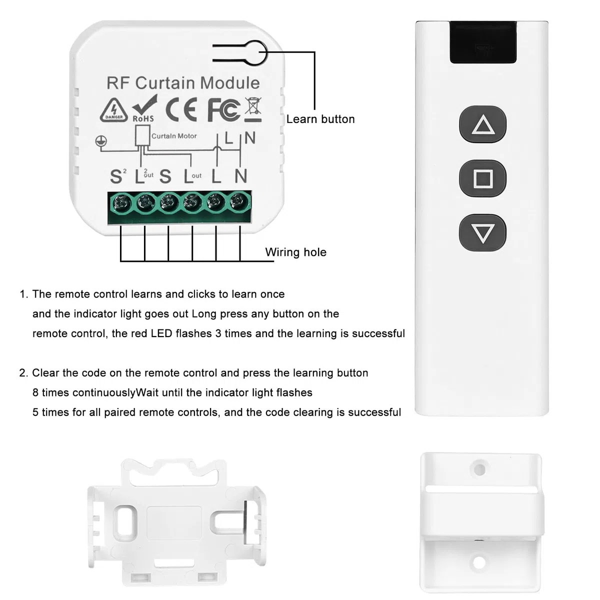 Aicharynic Module Volet Roulant Sans Fil, Kit de commande de volet roulant sans fil Interrupteur Sans Fil pour volets roulants avec télécommande RF + module récepteur