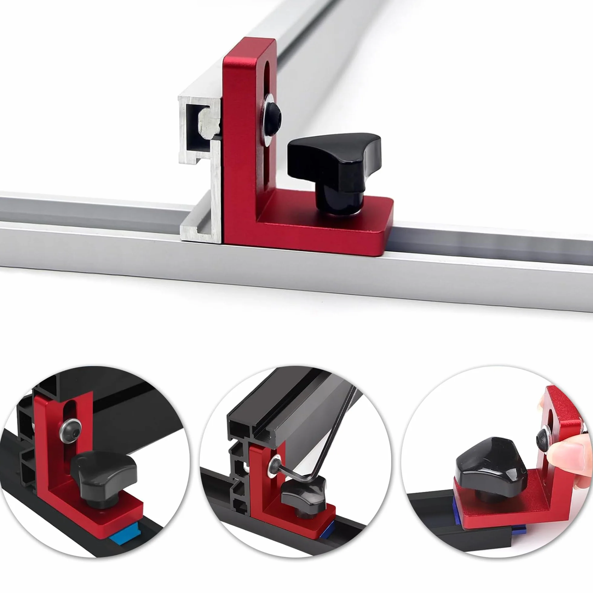 Lot de 2 butées de rail de guidage Stop, butée de rail de guidage type 30, butée de rail de guidage en T, Mitre Track Stop pour rails en T, butée coulissante pour travail du bois, butée de voie