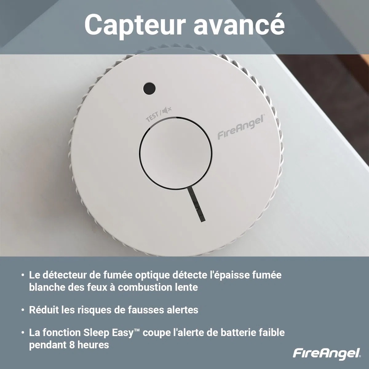 FireAngel FA6115-FRT Détecteur de Fumée Optique certifié NF, Détecteur Incendie pour Maison et Caravane, Durée de Vie de 10 Ans, Remplace Le ST-625