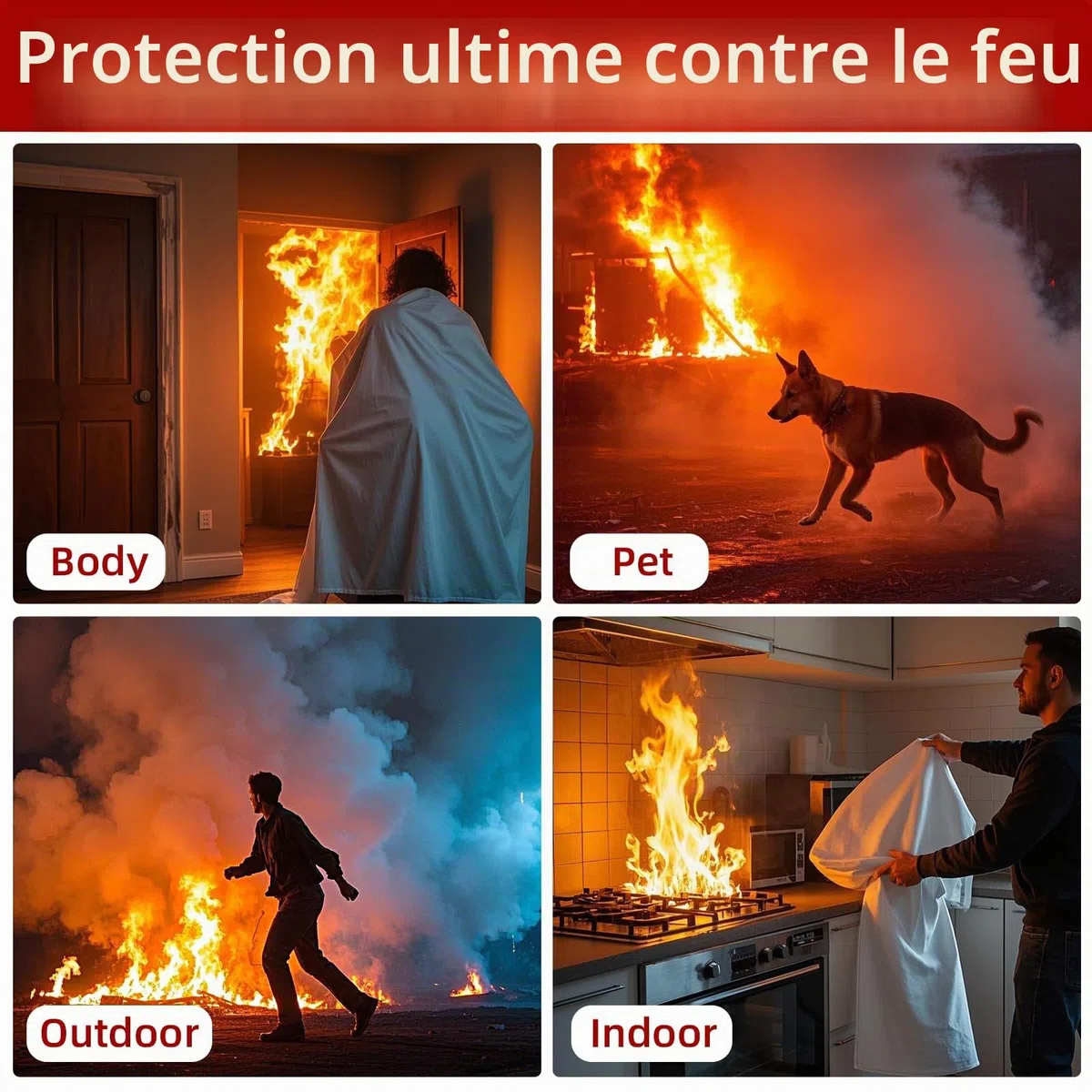 Couverture Anti Feu, Lot de 2 Couvertures Anti-Feu Ignifuge pour Maison Cuisine, Couverture D'incendie de Secours de Fibre de Verre pour la Fourneau Garage Bureau Camping Caravane, 1M x1M