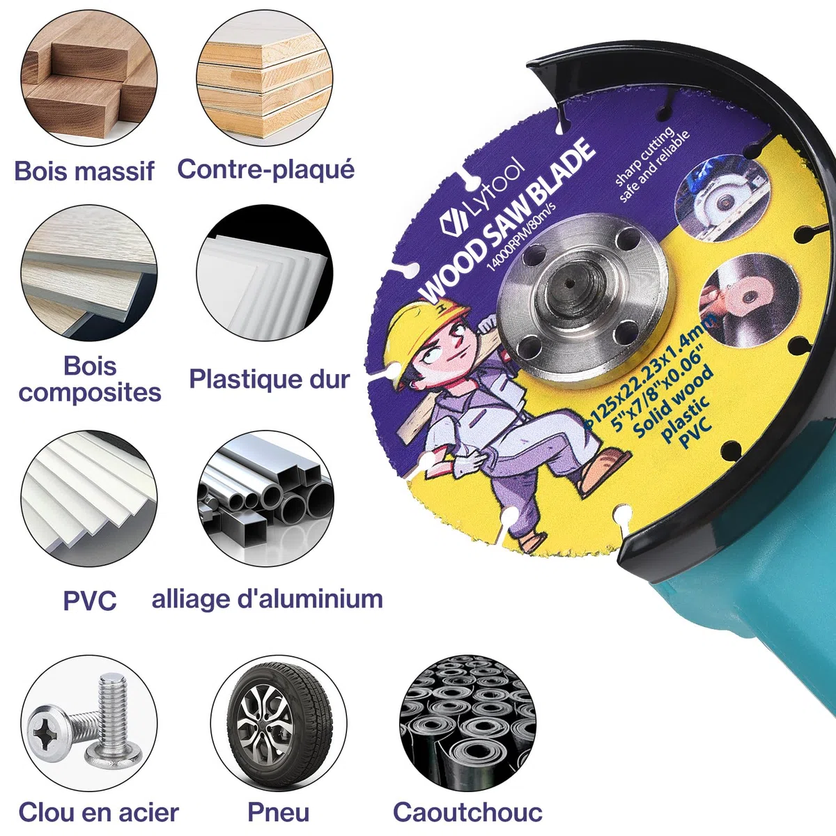 Lytool Disque à Tronçonner pour Bois 125 mm Lame de Scie Circulaire, Ø115x22.23x1.2mm pour Couper Bois, Disque pour Meuleuse d'Angle, Pour Découpe de Planches en Pin