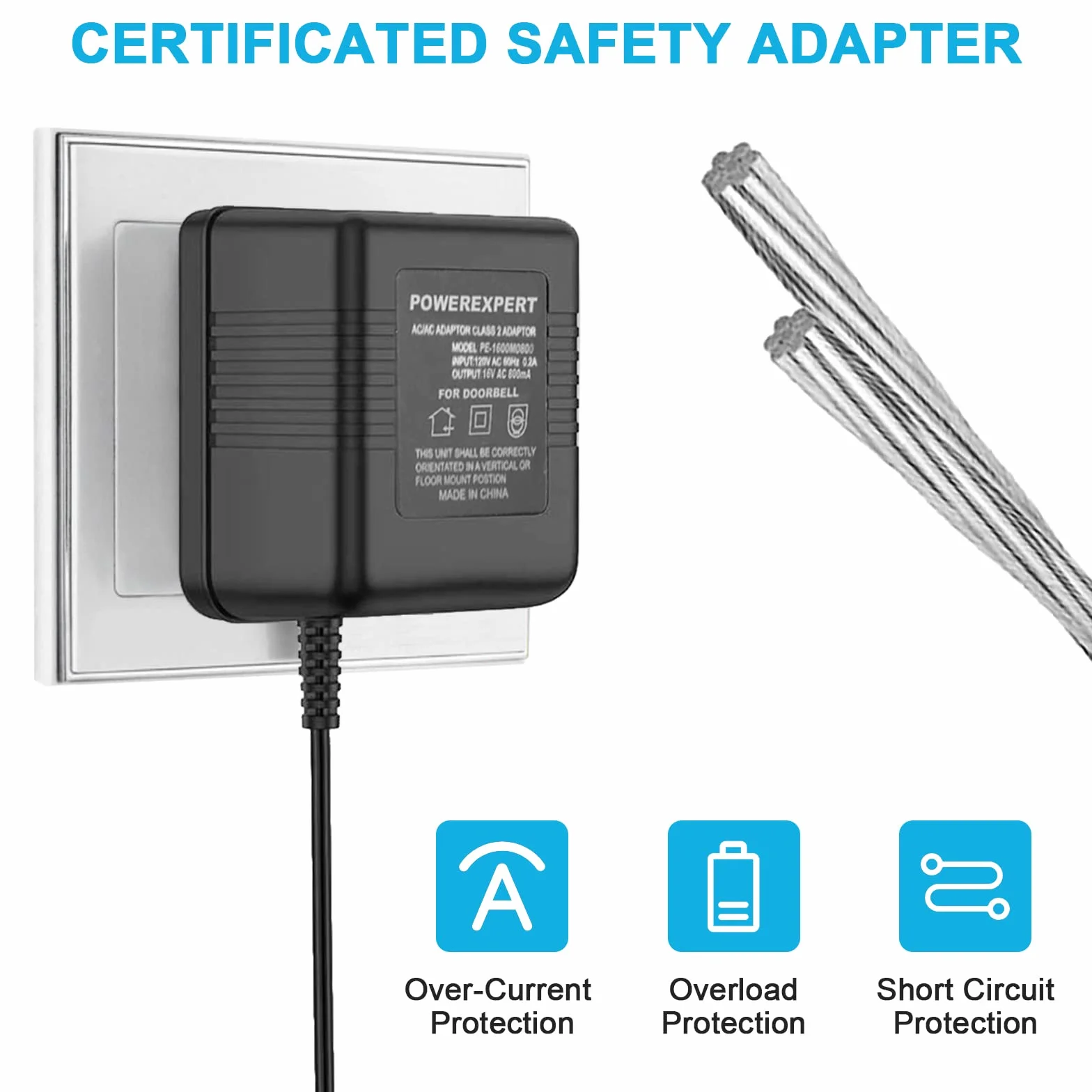 Transformateur d'Alimentation pour Sonnette 24V 500mA - Adaptateur Secteur pour Vidéo Doorbell - Accessoire Smart Home Compatible avec Ring (5M)