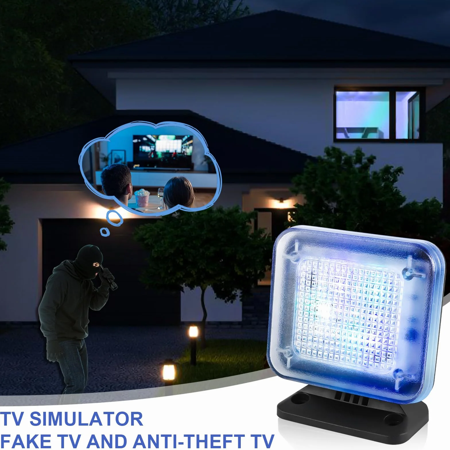 Simulateur TV avec 12 LED et 3 programmes sélectionnables, simulateur TV factice, économe en énergie, avec minuterie, complet avec adaptateur secteur, à utiliser comme protection anti-effraction, noir