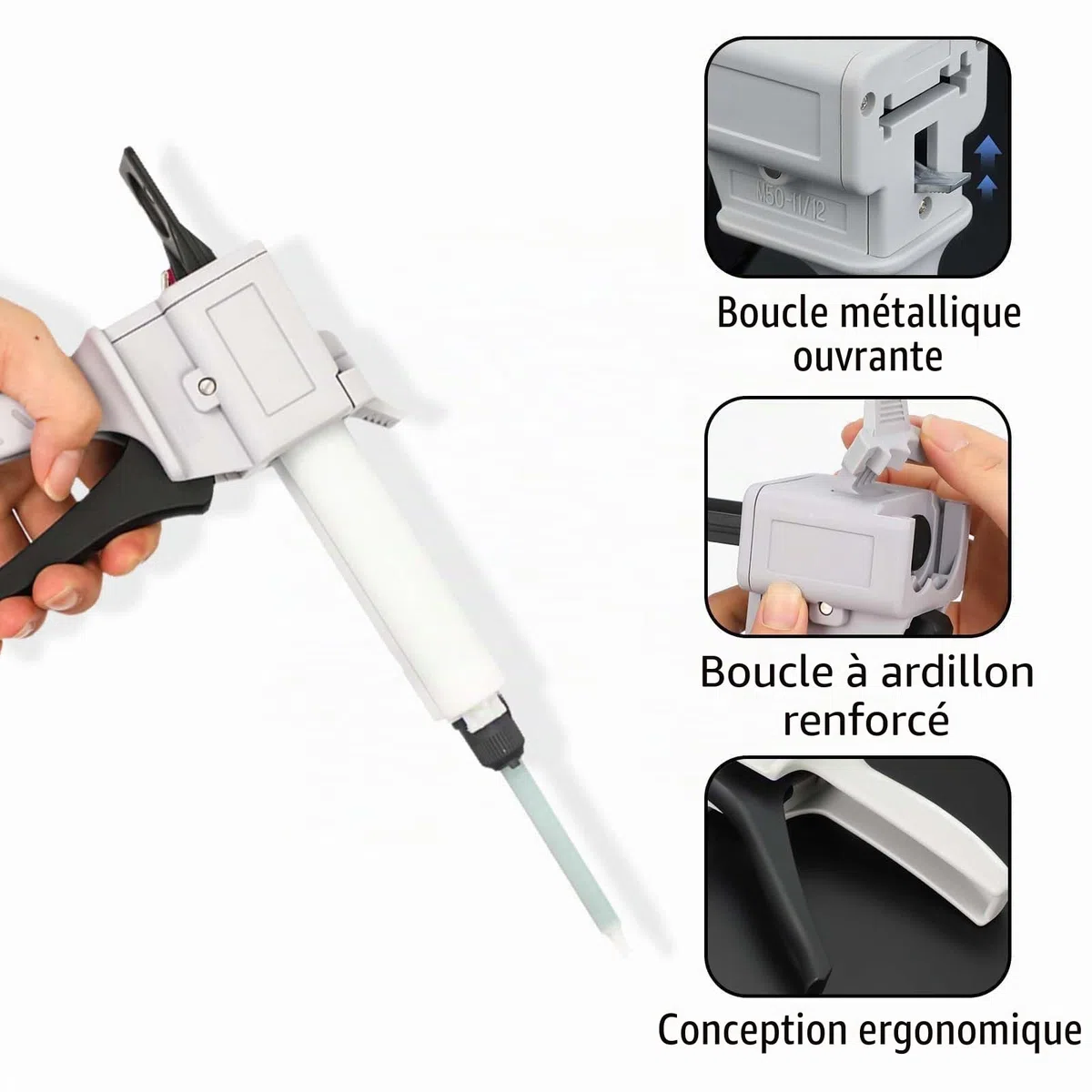 Pistolet à colle époxy AB, 1:1 Pistolet a Colle 50ML, Pistolet à Colle Set, 50ml Pistolet Distributeur Époxy, Blanc cassé,seringue de mélange 83 mm 50 pièces, 50 ml-1:1, légère, flexible, durable