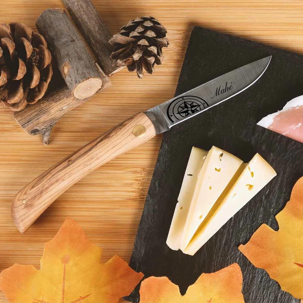 Couteau de poche avec manche en bois personnalisé – Lame acier avec gravure texte - Cadeau homme : Fête des pères, papa, papy, noel ou anniversaire