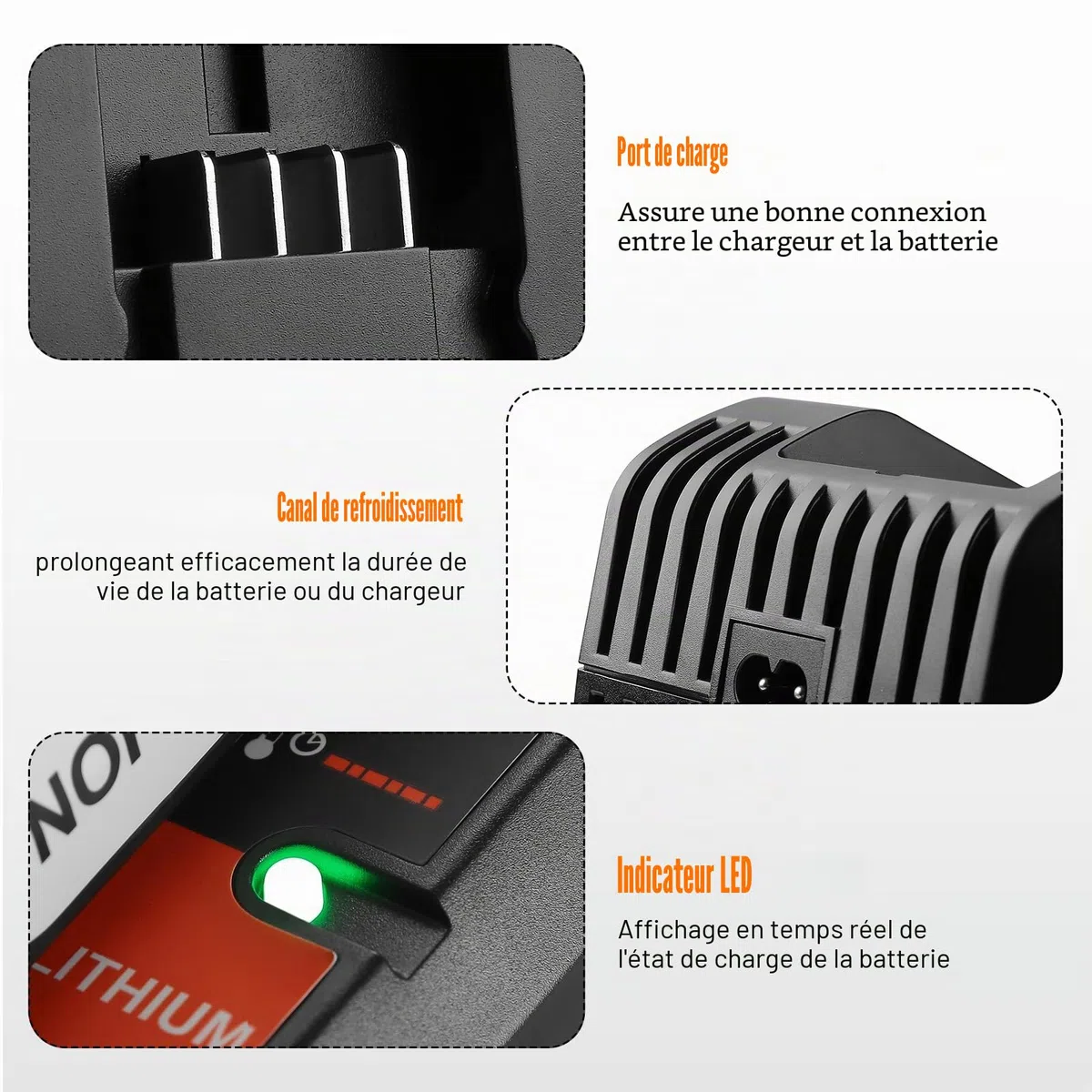 ENERGUP Chargeur de Rechange 3A pour Black & Decker Chargeur 18V Compatible pour Black+Decker Batterie 18V BL2018 BL4018 BL1518 LBXR20 LBXR20B（Incompatible avec Les Batteries d'outils GPC1800）