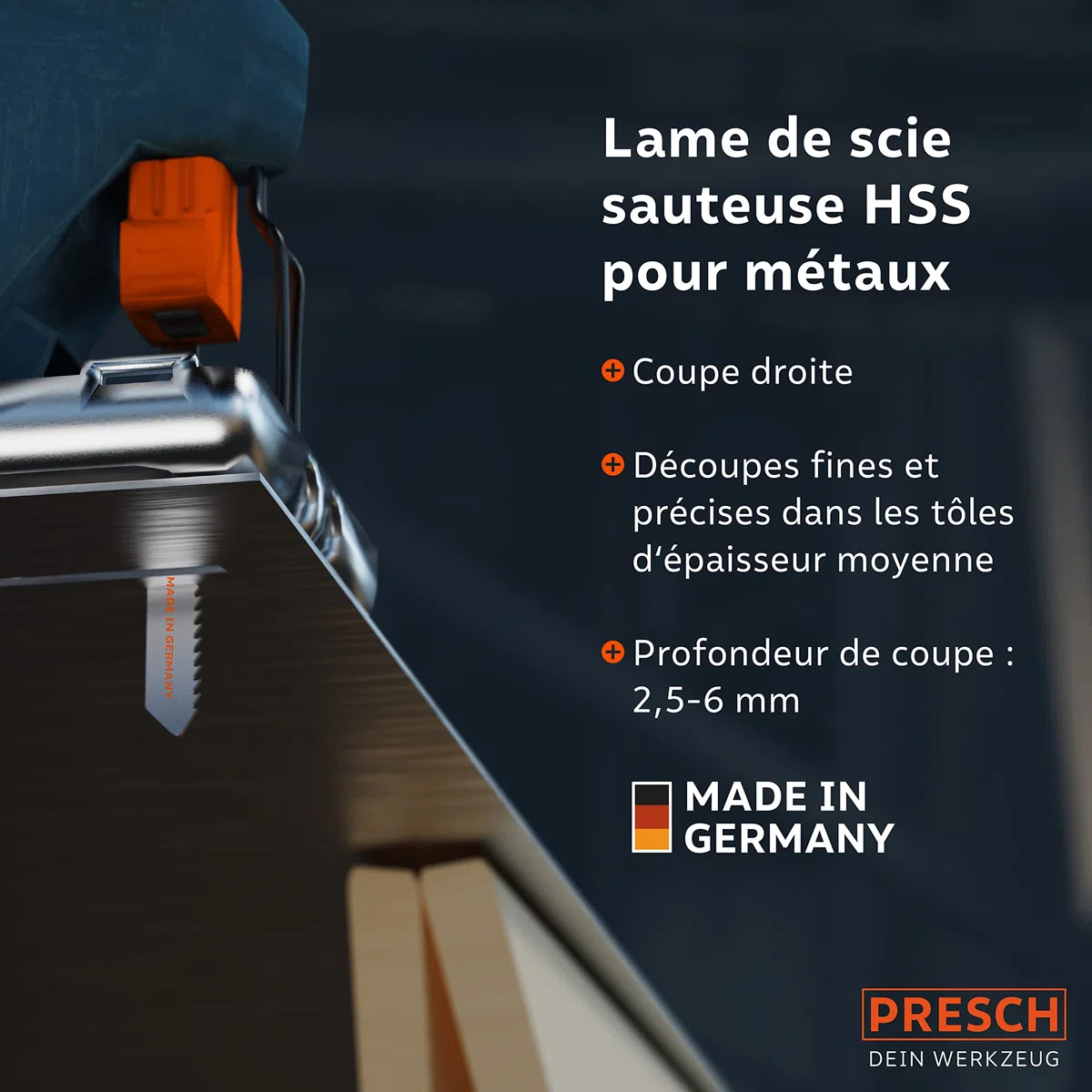 Presch Lames de scie sauteuse Métal 10 pièces - Découpes précises, tôles d'épaisseur moyenne (2,5-6 mm) - Lames haute longévité à emmanchement en T pour toutes scies sauteuses