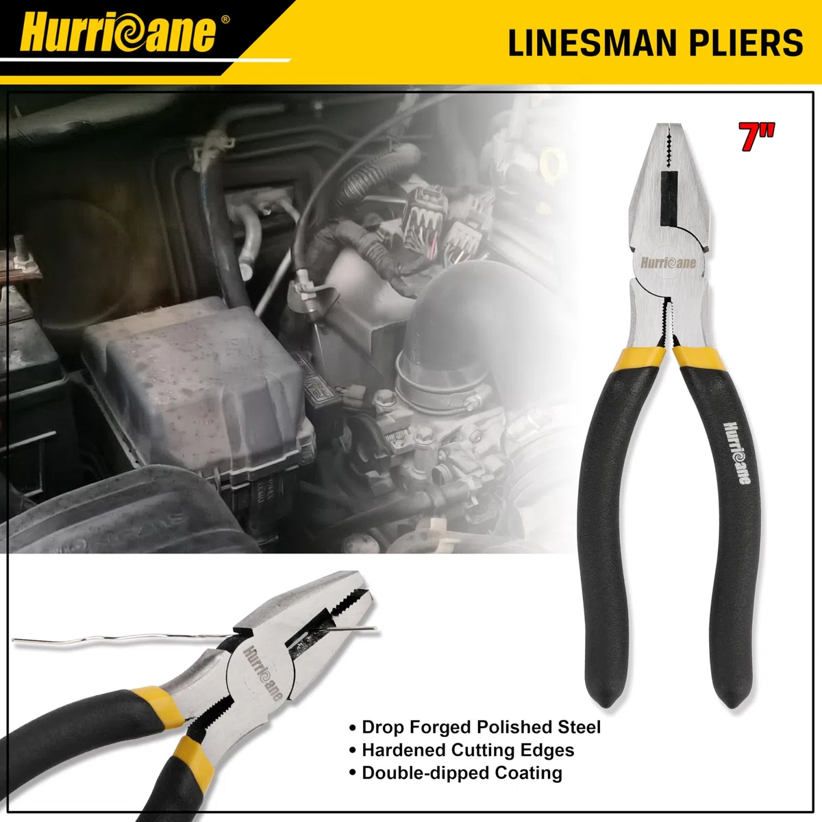 HURRICANE Lot de 7 pinces, pince à rainure de 20 cm, pince à glissement 20 cm et 15 cm, pince de monteur de lignes de 18 cm, pince à bec long de 15 cm, mini-pince à bec long, pince diagonale 15 cm