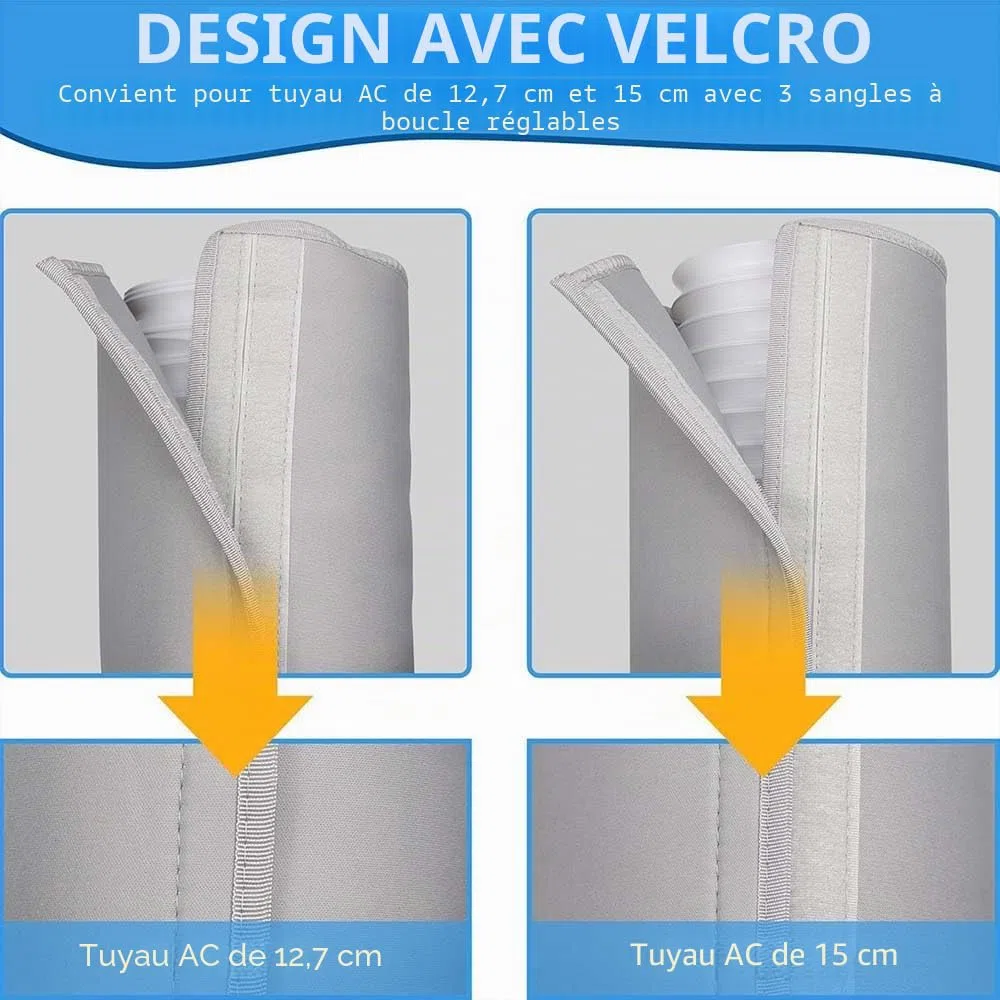 Gaine Isolante Pour Tuyau de Climatiseur,Protection Portable Pour Tuyau de Climatisation,Pour Tuyaux D'échappement de 12,7 cm et 15 cm de Diamètre,Avec 3 Bandes à Boucle Pour Intérieur et Extérieur