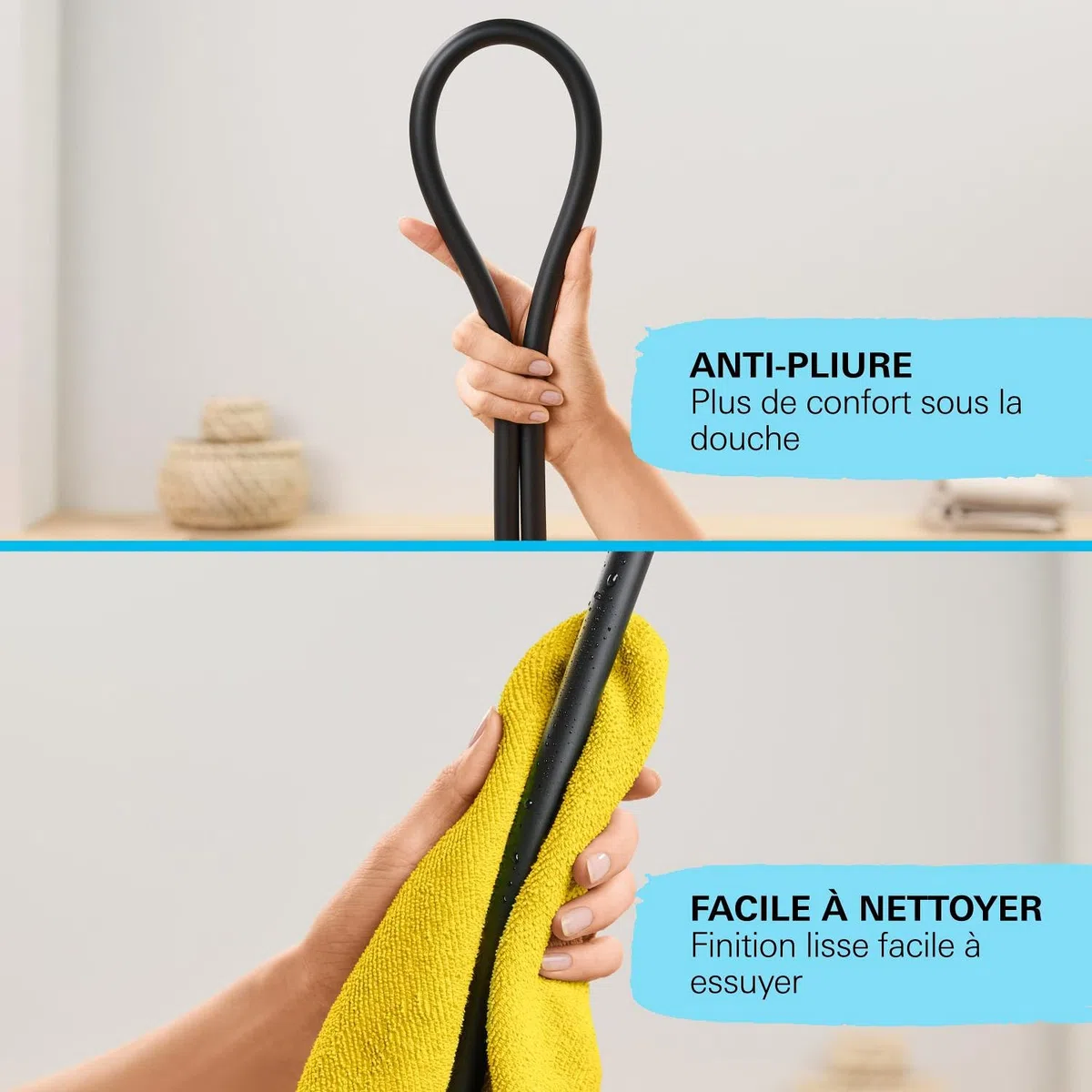 GROHE VitalioFlex Trend, Flexible de douche 1750mm, Surface lisse, Résistance jusqu'à 5 bars, Anti-pliures, Noir Mat, 287422432