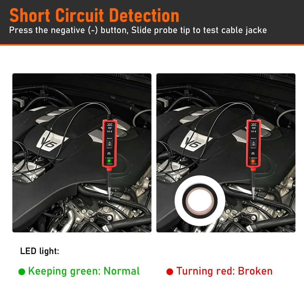 EXLECO Détecteur de Testeur de Circuit Électrique Voiture CC 6V 12V 24V Test Light Auto Lampe Temoin Analyseur de Circuit LED Sonde de Tension Électrique Automobiles Testeur de Système Électrique