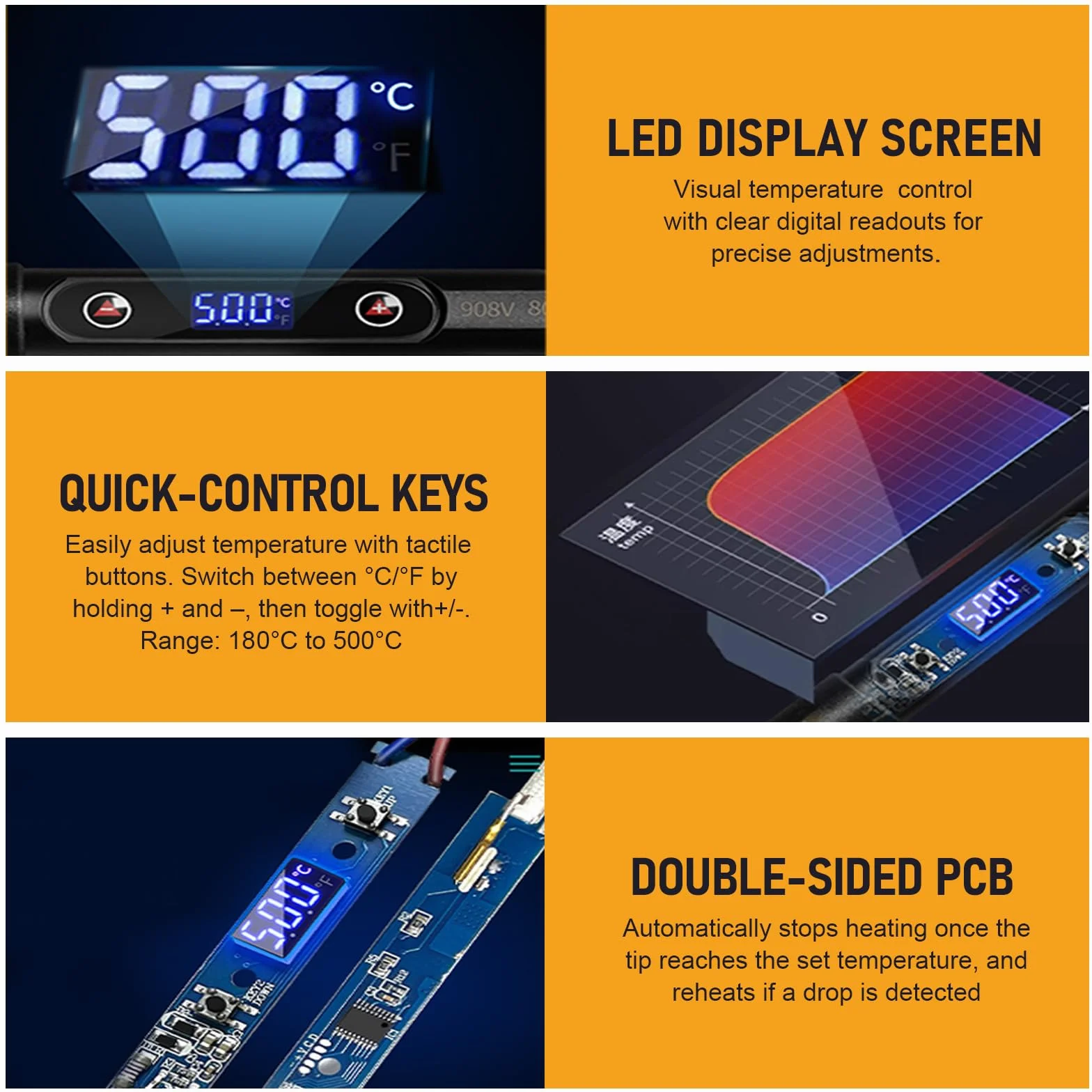 Kit Fer à Souder 80W,Fer à Souder Etain de Précision 5 Buses de Soudure,Température Réglable 180°C-500°C avec écran LCD,Pompe à Désoudrer, Idéal pour Réparation Électronique, Soudure et DIY