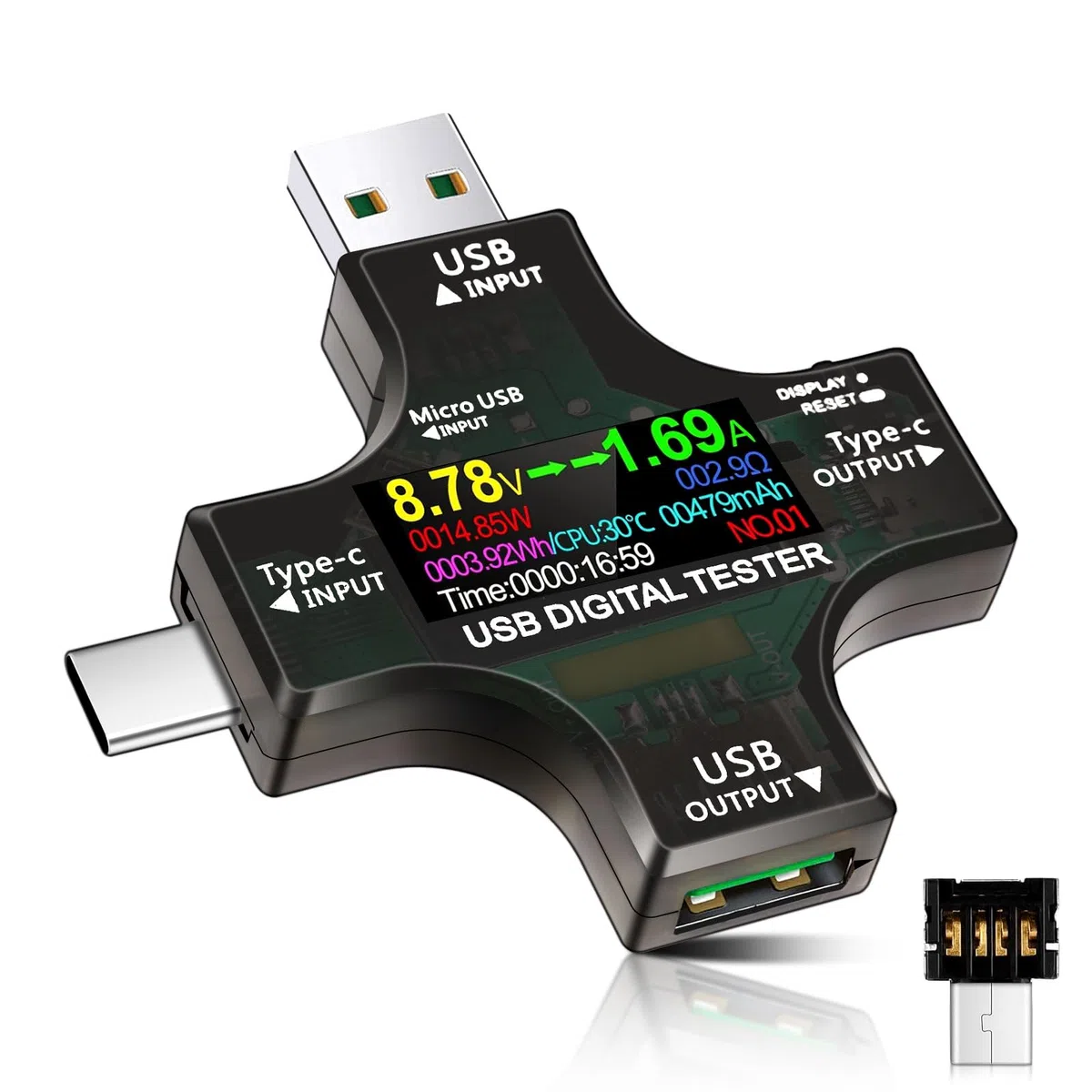 Testeur USB 2 en 1 USB C multimètre numérique USB C ampèremètre voltmètre Power mètre USB avec affichage de capacité de puissance