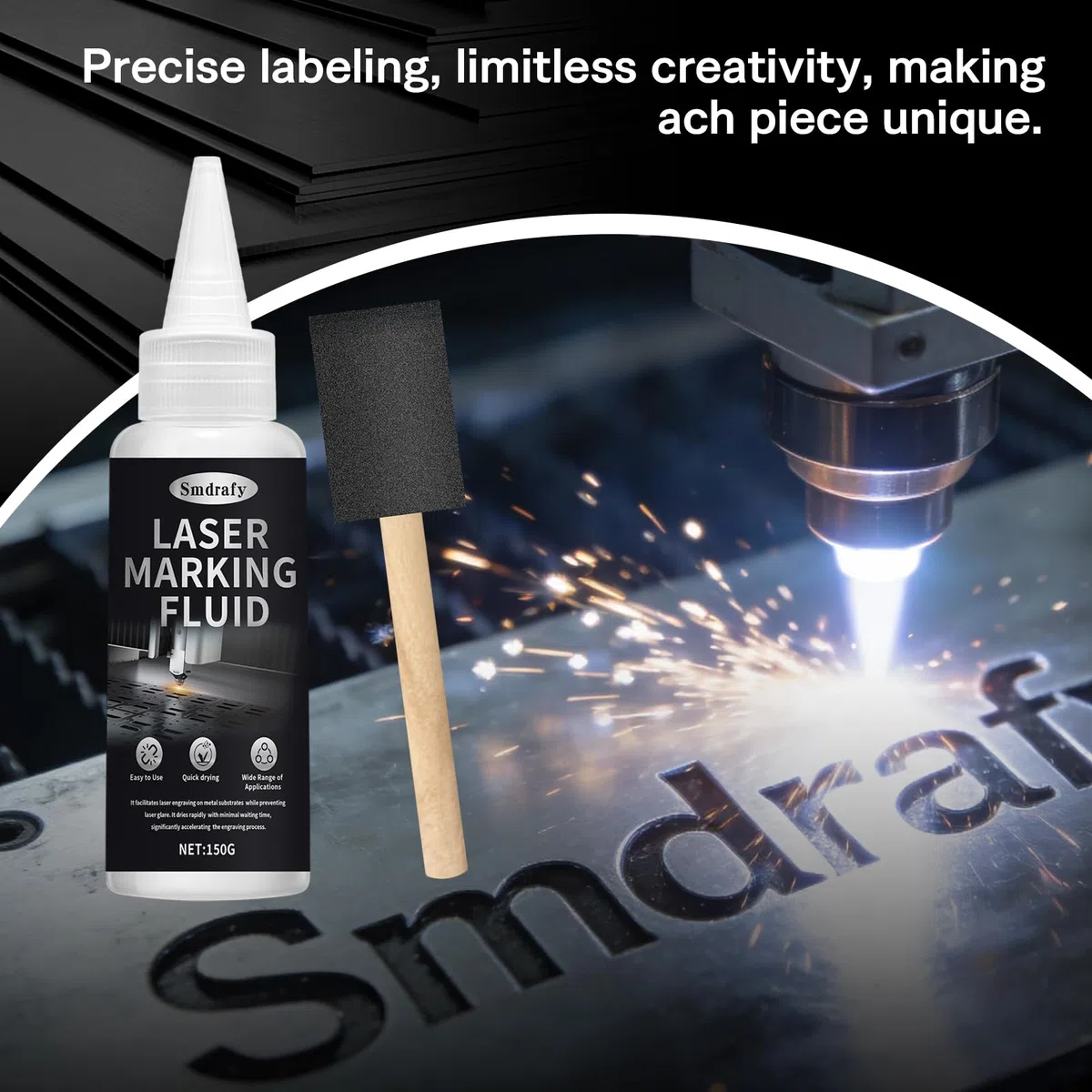 150ml Liquide de Gravure Laser, Fluide de Marquage Laser, Contraste Élevé, Séchage Rapide Poudre de Marquage Laser, Gravure Laser Convient à La Gravure Laser de Divers Métaux