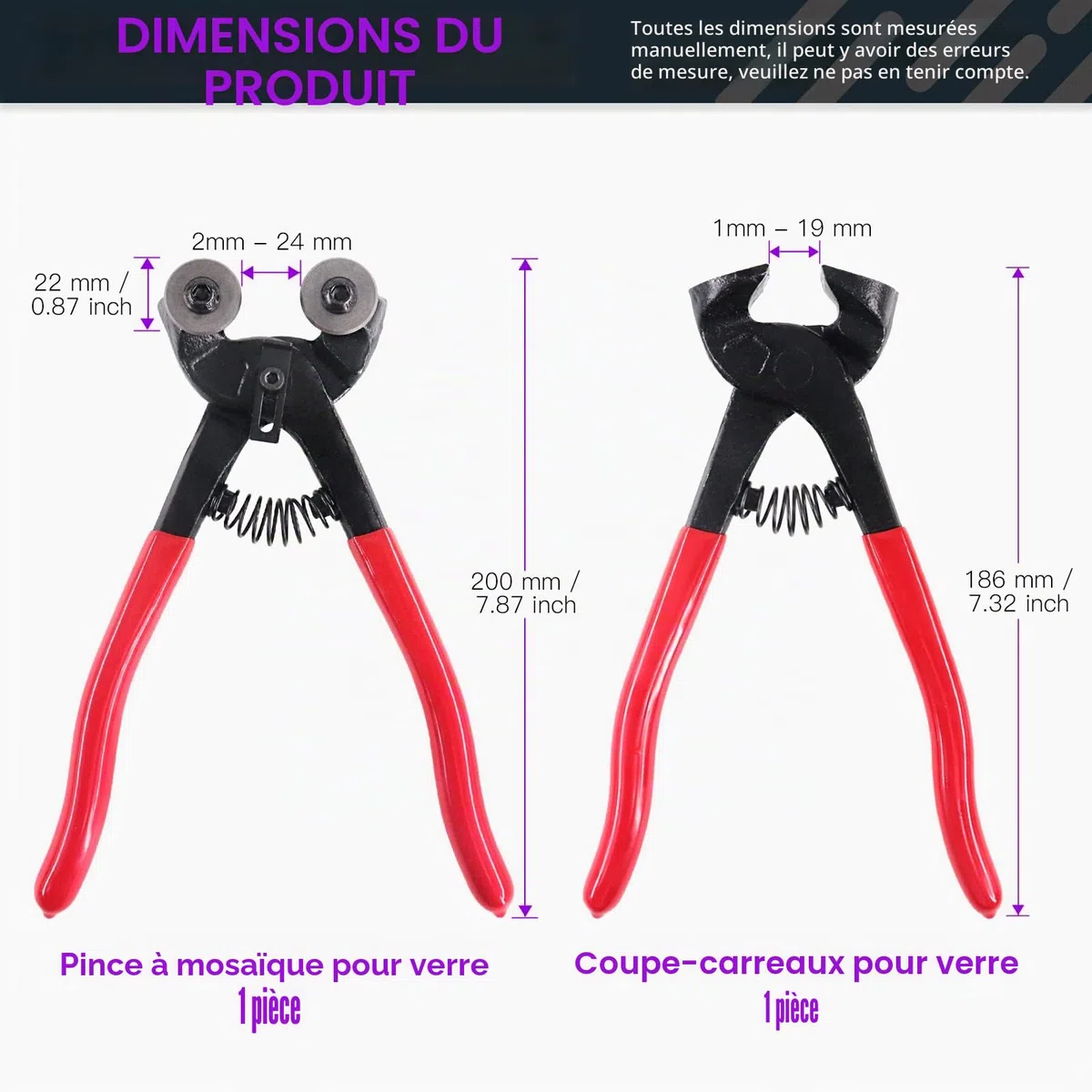 Swpeet Ensemble de 2 outils de mosaïque, comprenant une pince coupe-mosaïque en verre robuste et une pince à carrelage, en acier d'alliage durci renforcé, parfait pour le coupe-mosaïque de carrelage