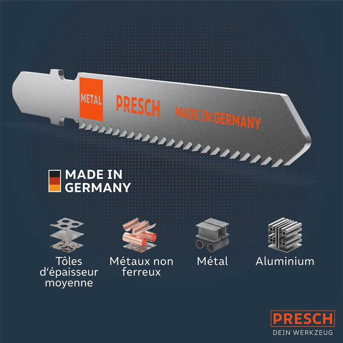 Presch Lames de scie sauteuse Métal 10 pièces - Découpes précises, tôles d'épaisseur moyenne (2,5-6 mm) - Lames haute longévité à emmanchement en T pour toutes scies sauteuses