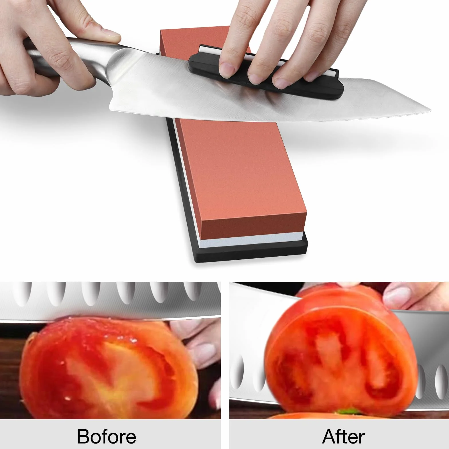 DDF IohEF Pierre à Aiguiser 1000/6000 [Dernière Version], Aiguiseur de Couteau Professionnel 2-en-1 Pierre à Affûter Double-Face avec Base en Silicone Antidérapant et Guide d'Angle