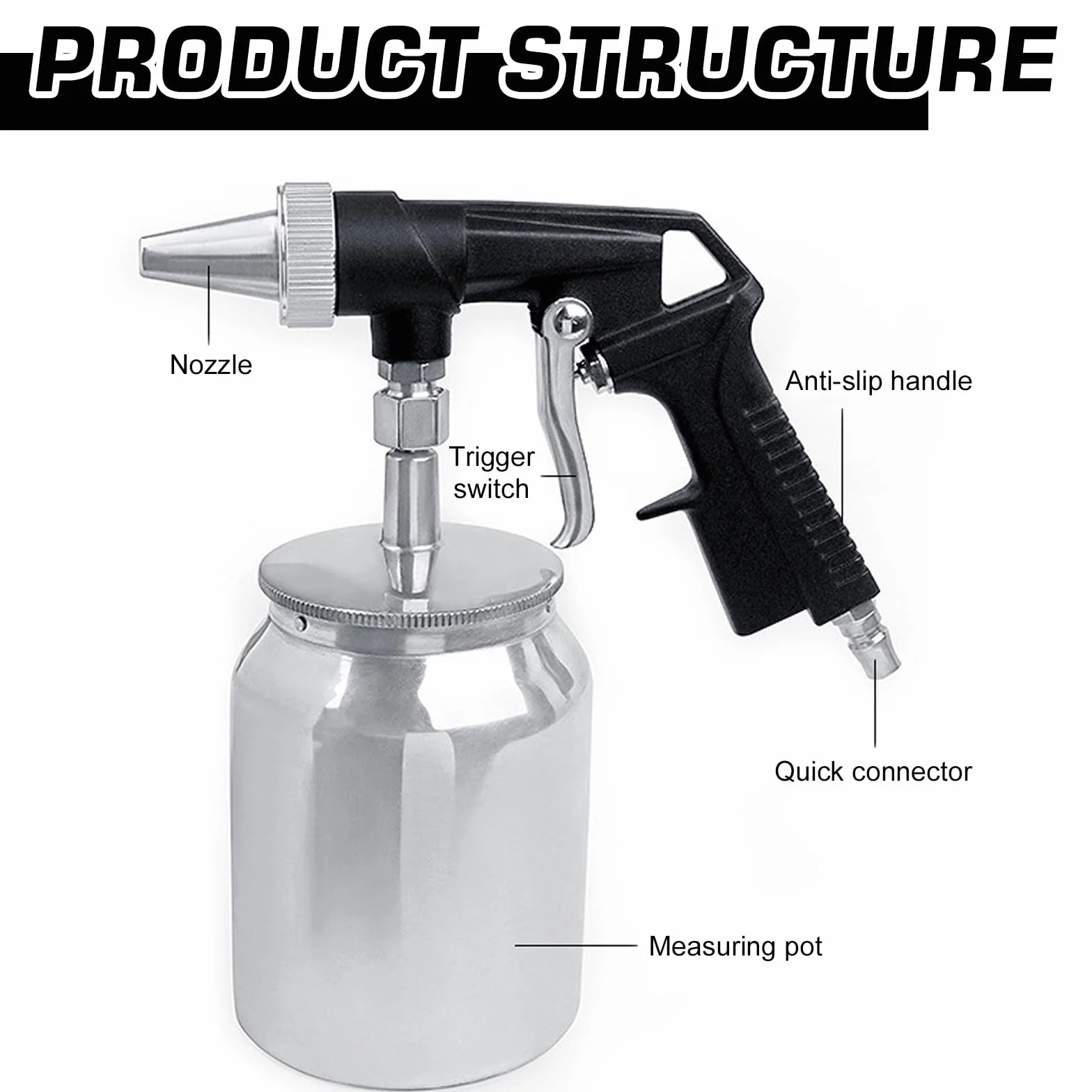 Capacité du pot en aluminium Pistolet de sablage : pression de travail 6,5-8 bar Souffleur de sablage avec réservoir de sable de 1 l, pistolet de sablage à air comprimé pour polir, dérouiller