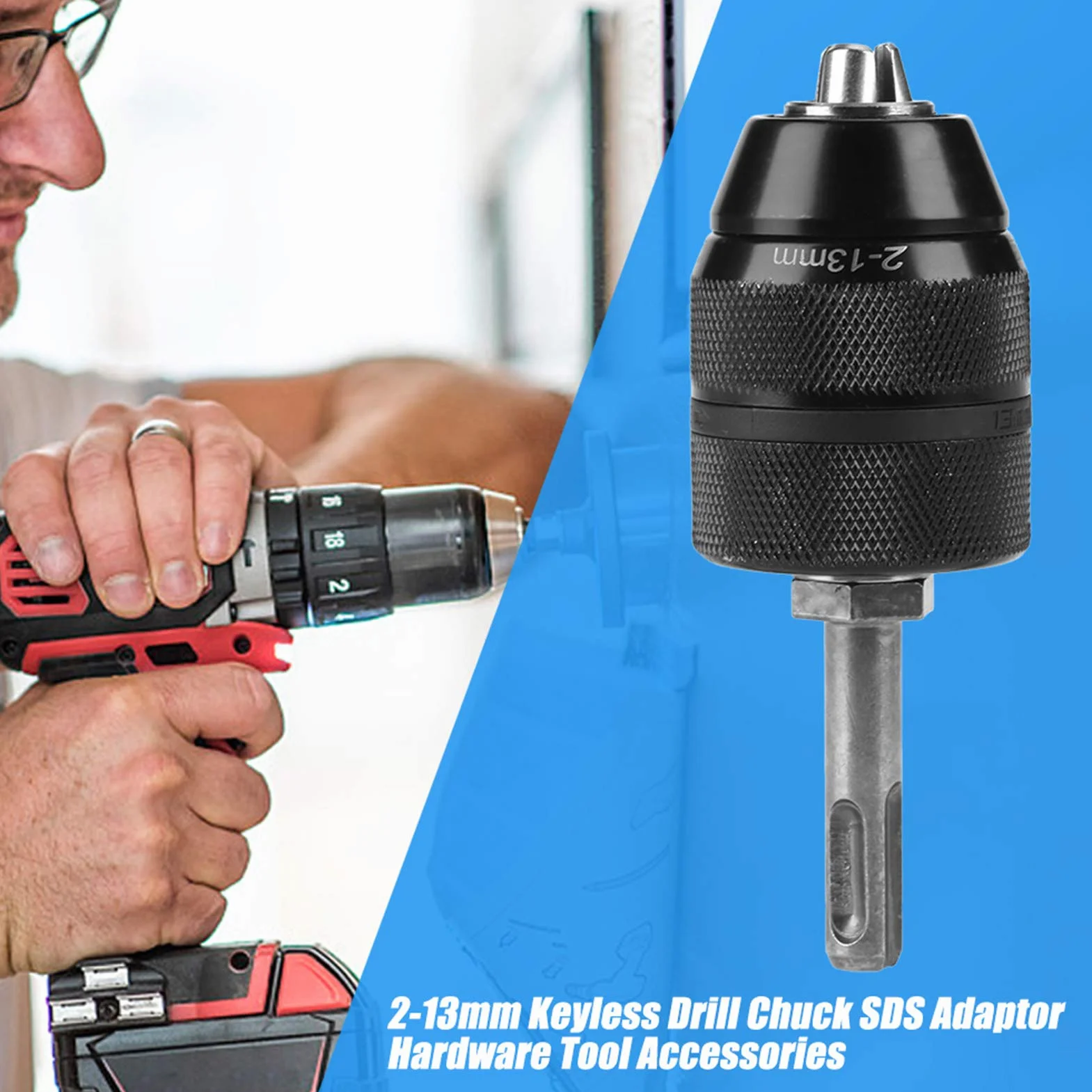 Mandrin SDS, Mandrin Perceuse, 2-13mm 1/2-20UNF avec Adaptateur Outil SDS-plus, 3 Mandrins à Mors Conversion à Changement Rapide Outils Electroportatifs Accessoires