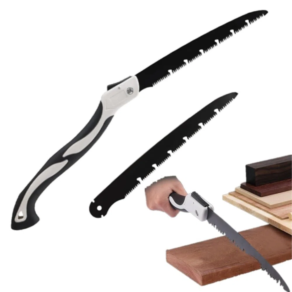 Scie Pliante à Élaguer avec Poignée et Lame en Acier Trempée Antidérapante pour Jardin, Camping - Fermeture de Sécurité (Lame 210mm)