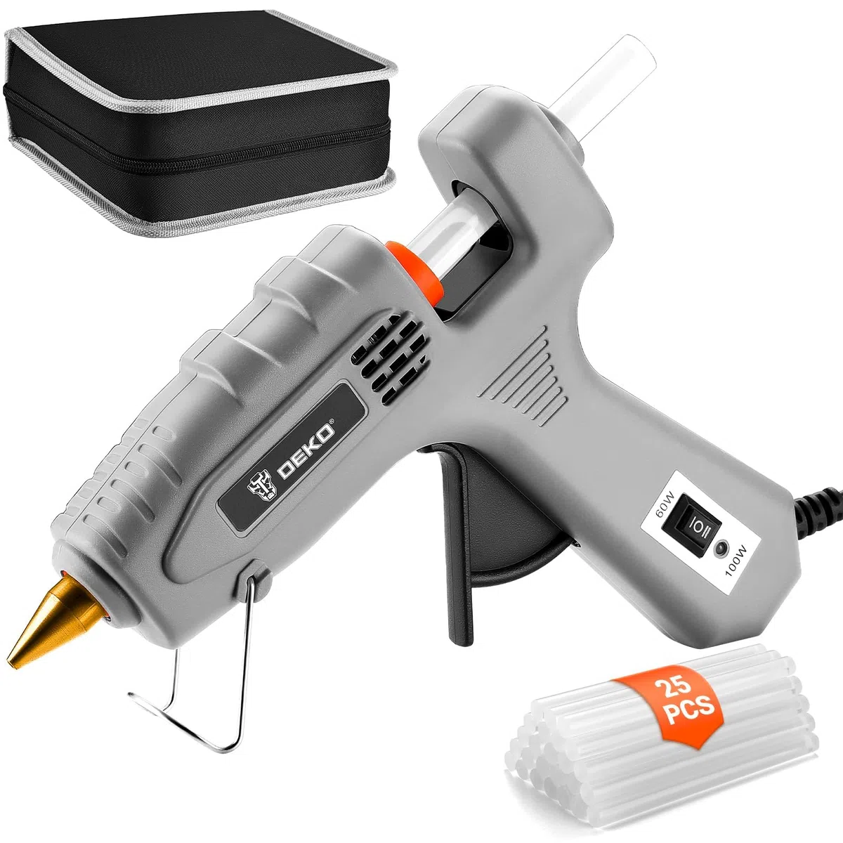 DEKO Pistolet à Colle Chaude: 60/100W Double Température Pistolet à Silicone avec une Gouttière, Pistolet à Colle avec 25 PCS Barres de Colle, pour DIY, Art, École, Emballages, Réparations