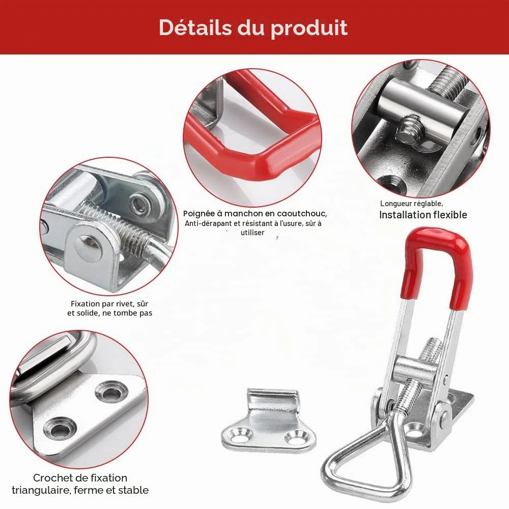 8 Pièces Loquet à Bascule Réglables Fermeture à Levier Sauterelle de Serrage Loquet à Bascule en Métal GH-4001 Pince Petit Fermeture à Bascule Latch pour Armoires, Portes, Caisses, Valises 100KG
