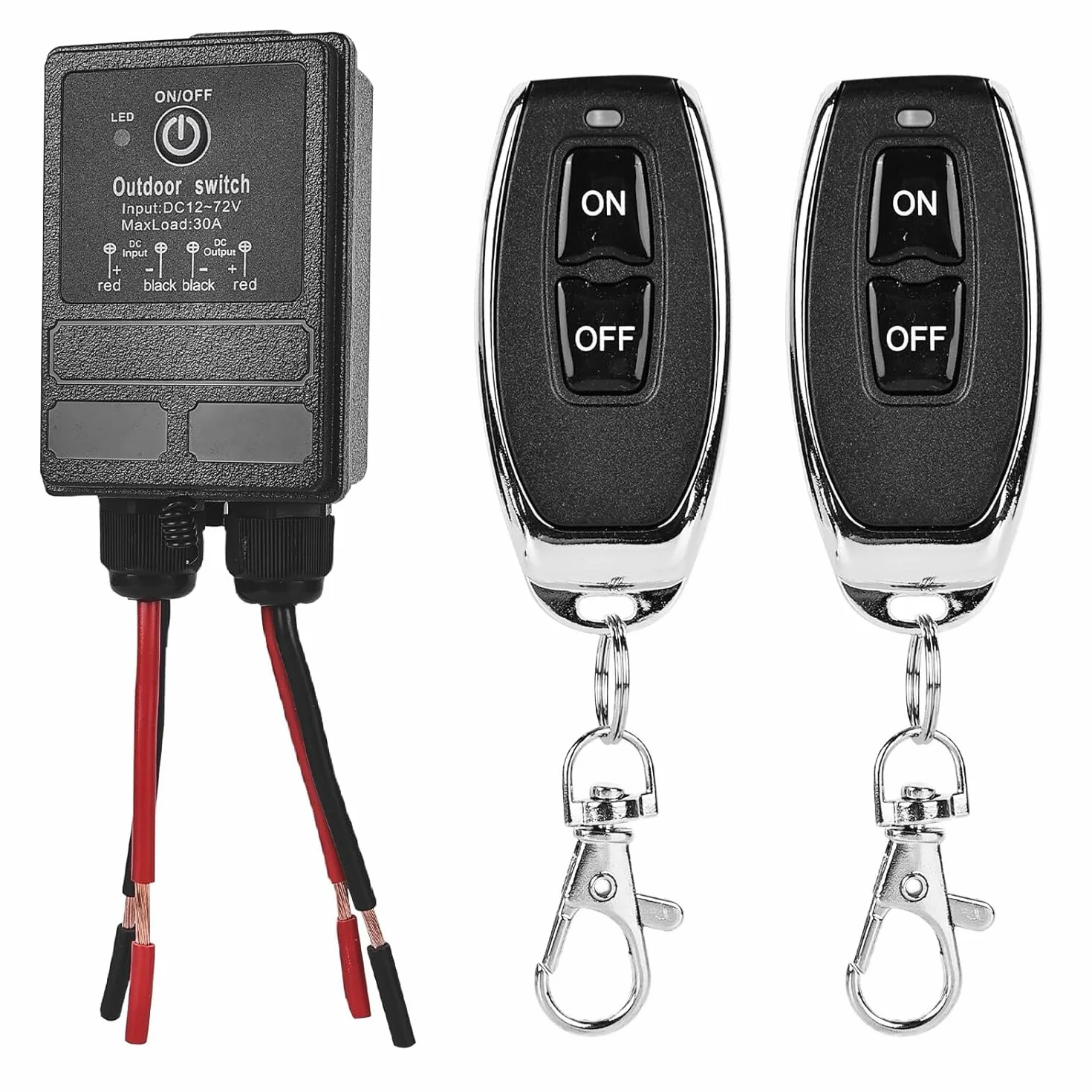 GBKDQQ Interrupteur à distance, interrupteur sans fil 12 V, DC12 V ~ 72 V 30 A, relais à distance, 100 ~ 3000 m de long interrupteur sans fil avec télécommande pour portes de garage, motos, alarme