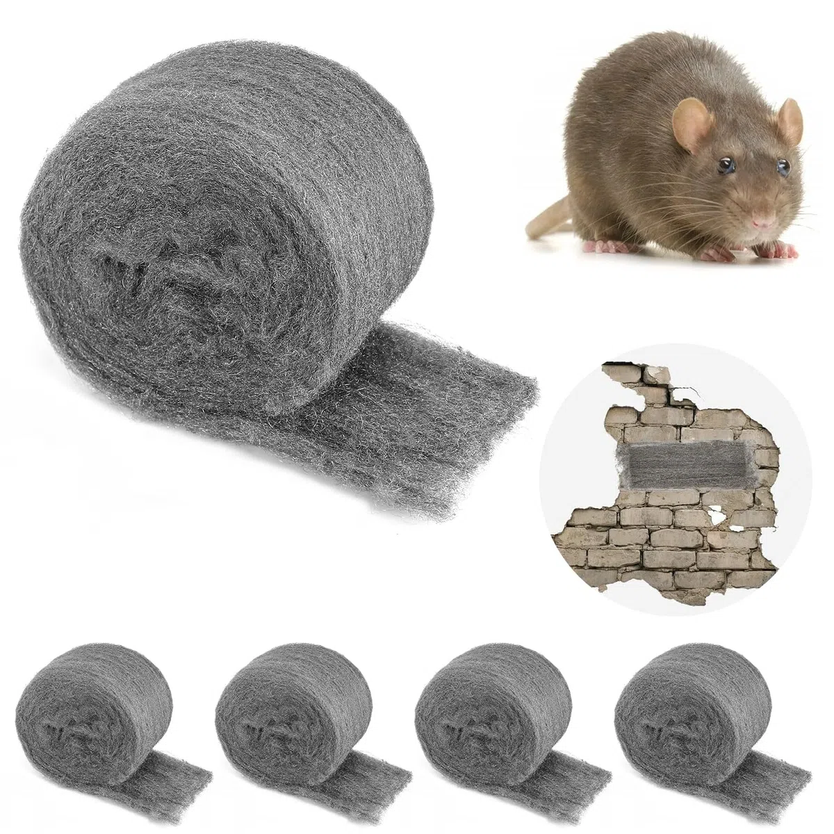 Pavlleen 4 Rouleaux de Laine d'Acier 000 Fine (16 m) - Défense Très Efficace Contre les Souris pour Trous, Fissures dans la Maison, Garage et Jardin.Laine d'Acier Stable pour Scellement.