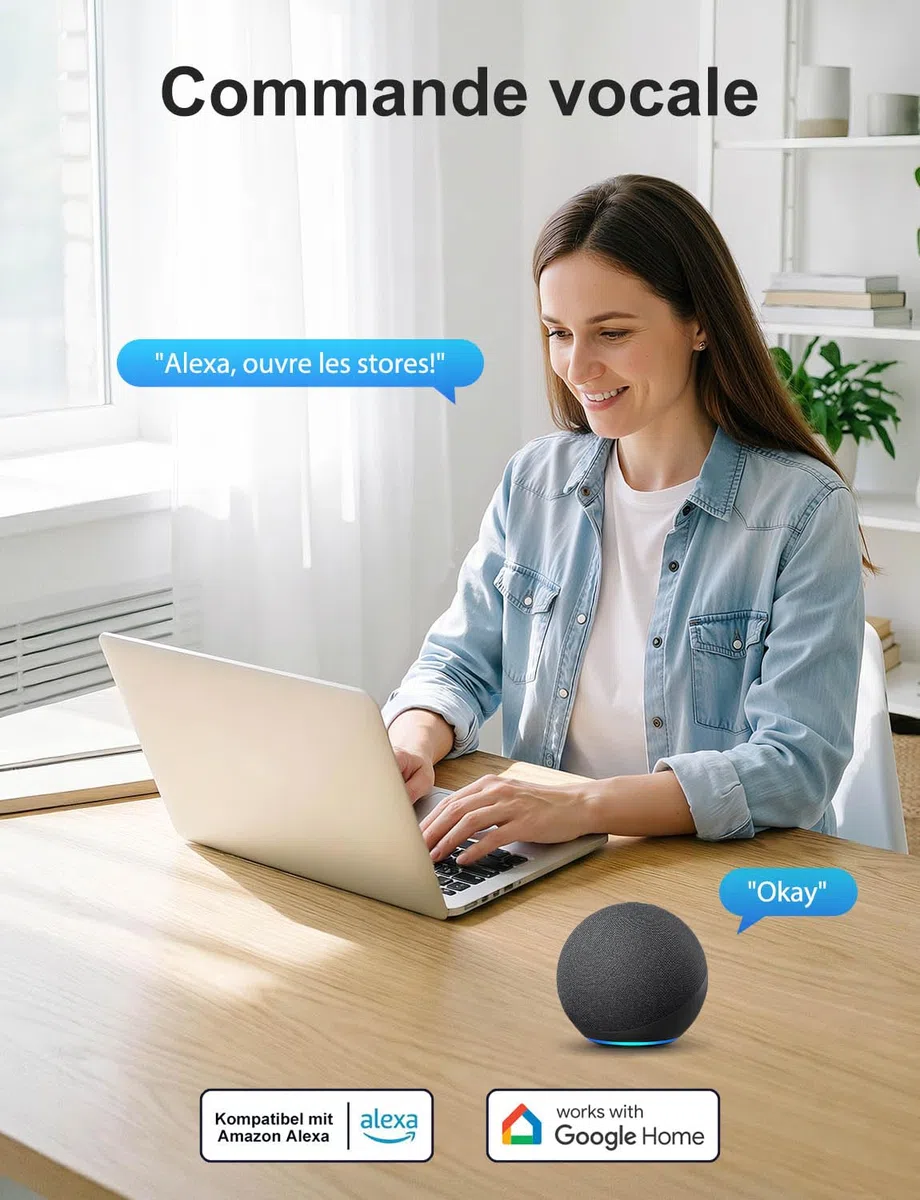 Maxcio Interrupteur Volet Roulant Connecté Compatible Avec Alexa Et Google Home, Interrupteur Connecté Volet Roulant Intelligent Avec Minuterie Et Commande Vocale, Interrupteur Tactile (1, Blanc)