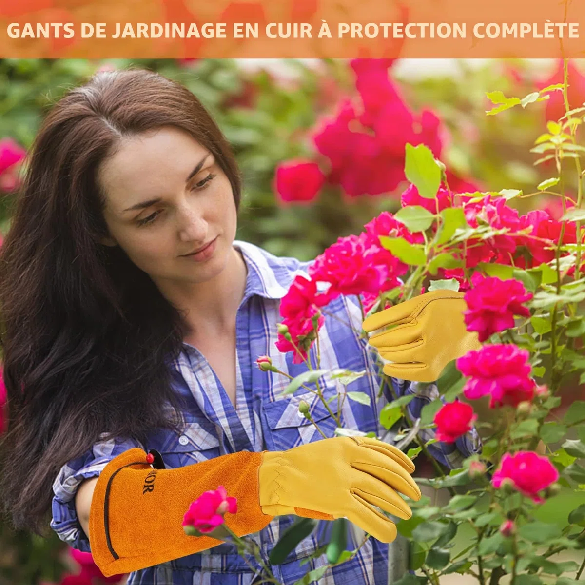 Gants de Jardinage pour Hommes/Femmes, Gants de Travail en Cuir de Vache Durables, Résistant aux épines - avec Protection des Avant-Bras pour Jardinier et Fermier, Épaississement Jaune,M