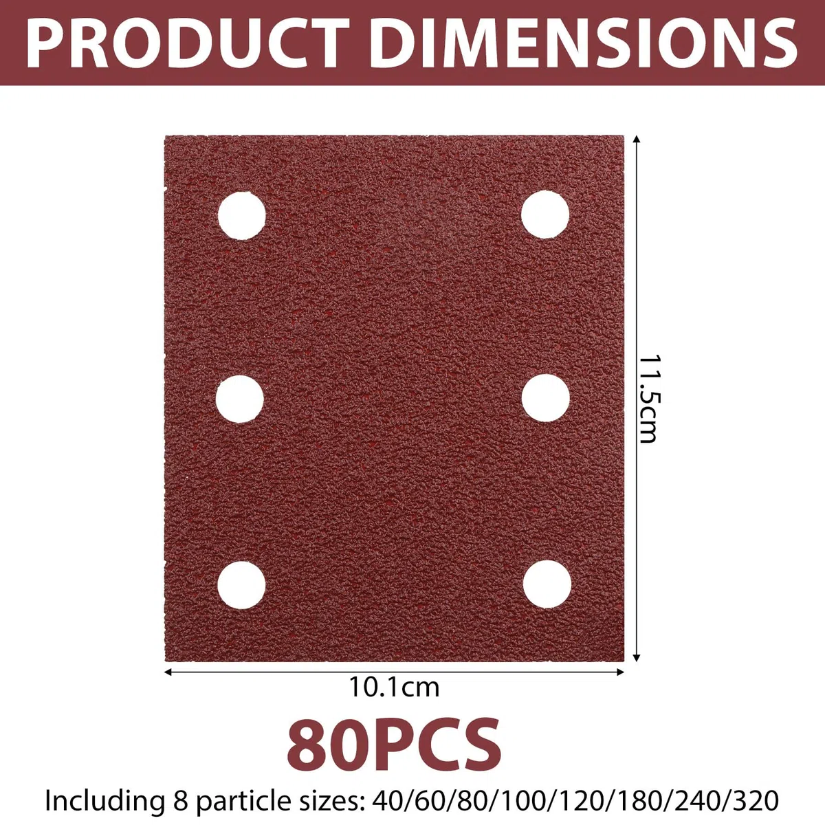 80 Pièces Papier Abrasif pour Ponceuse Rectangulaire 115 x 101mm 40 60 80 100 120 180 240 320 6 Trous Papier de Verre Compatible avec Makita BO4555 BO4554 BO4561DBO484Z DBO480Z BO4565K BO4565J