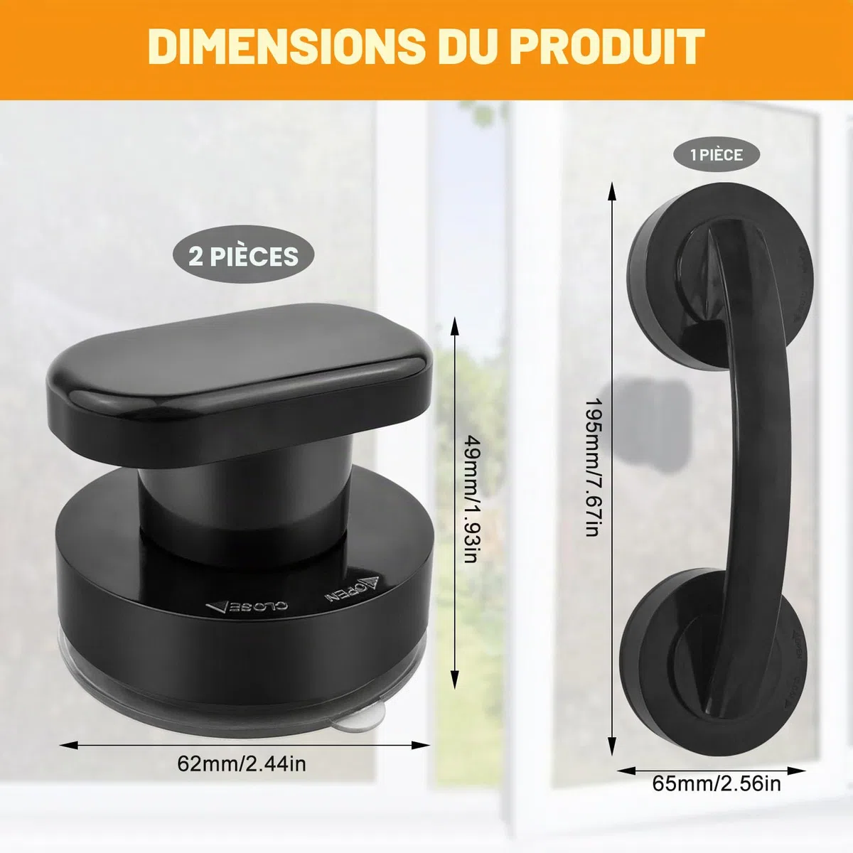 3 Pcs Poignée Ventouse Ensemble, Poignet Ventouse Baie Vitrée | 2 Styles Noir pour Porte en Verre, Armoire, Tiroir, Réfrigérateur, Balcon Poignée Frigo Porte