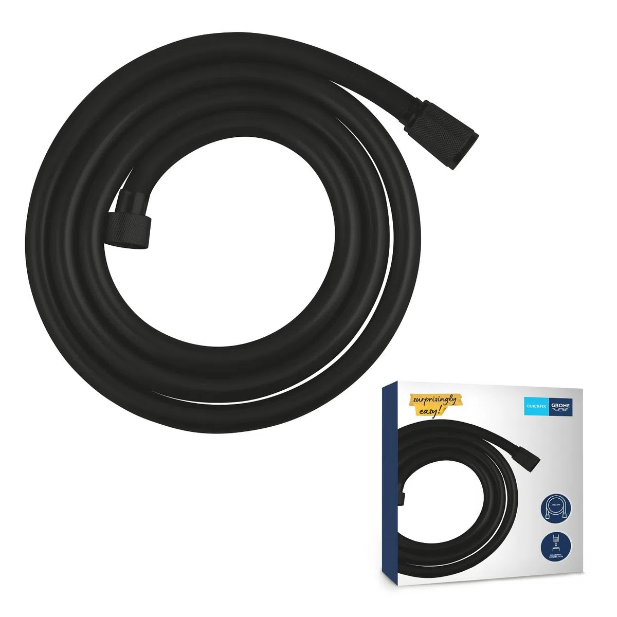 GROHE VitalioFlex Trend, Flexible de douche 1750mm, Surface lisse, Résistance jusqu'à 5 bars, Anti-pliures, Noir Mat, 287422432