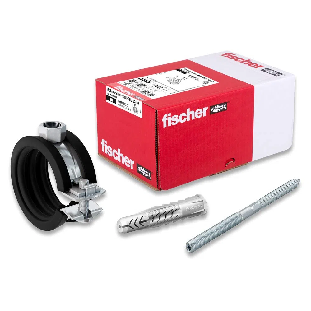 Fischer Lot de 30 colliers de serrage FGRS 32-37 gvz, lot de 30 colliers de serrage FGRS 32-37, 10 vis à double filetage STST8x80, 10 chevilles universelles UX10x60, numéro d'article 547059, noir