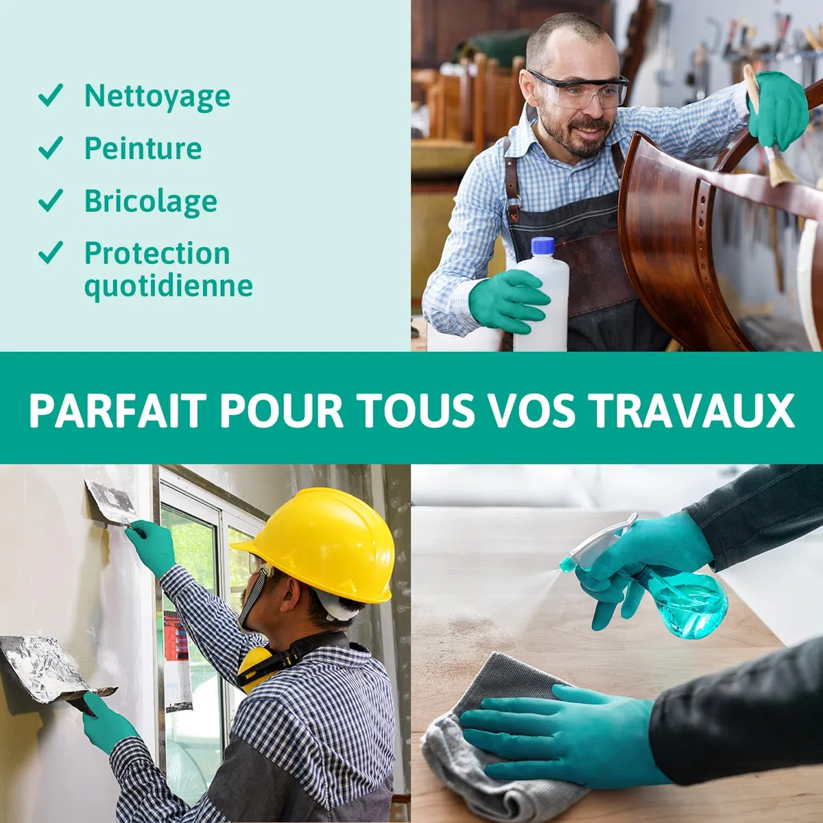 Ansell TouchNTuff 92-600, Gants jetables pour travaux lourds, Gants nitrile contact alimentaire, Gants de protection chimique et mécanique, Sans latex, Boîte de 100 gants en nitrile verts, Taille M