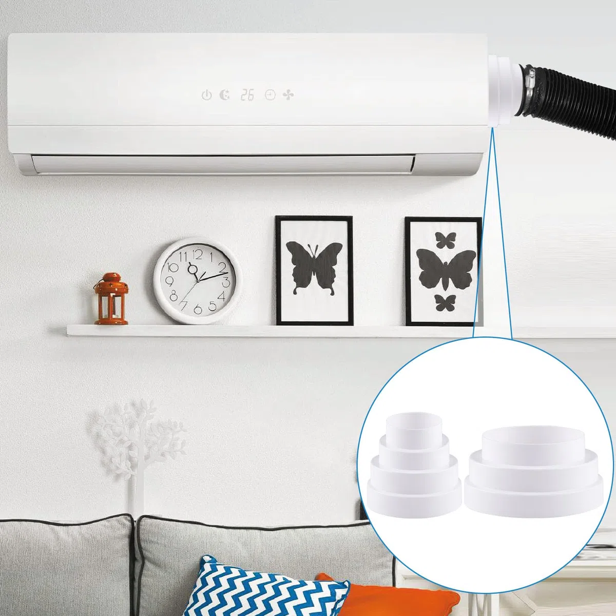 Droites Réducteur de Conduits Ø 80 100 110 120 130 150mm en ABS Avec colliers en acier inoxydable et ruban adhésif en aluminium Adaptateur Universel pour Tuyau de Ventilation Connecteur de Réduction