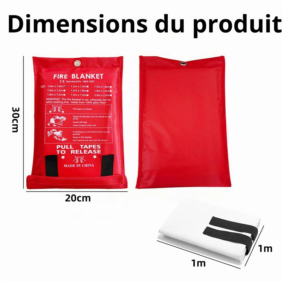 Couverture Anti Feu, Lot de 2 Couvertures Anti-Feu Ignifuge pour Maison Cuisine, Couverture D'incendie de Secours de Fibre de Verre pour la Fourneau Garage Bureau Camping Caravane, 1M x1M