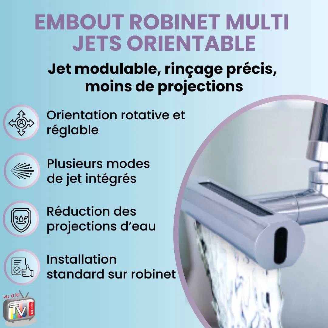 VENTEO - Embout Robinet Cuisine Multi Jets Orientable | Accessoire Robinet pour Évier Cuisine | Tête de Robinet Directionnelle à Jets Multiples pour Installation Standard Domestique