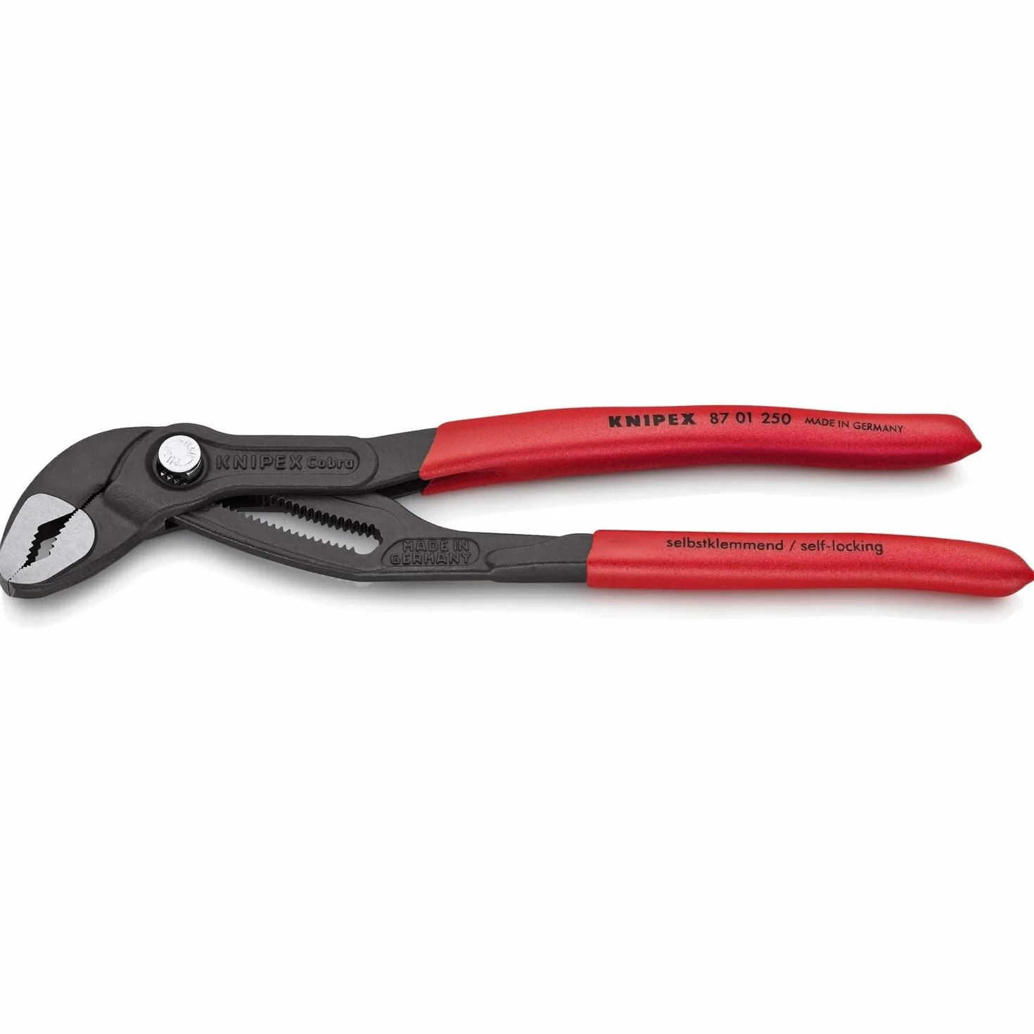 Knipex Cobra Pince multiprise, 250 mm, écrous jusqu'à 46 mm, tuyaux jusqu'à 50 mm, réglage fin par bouton pression, autobloquante, serrage, 87 01 250