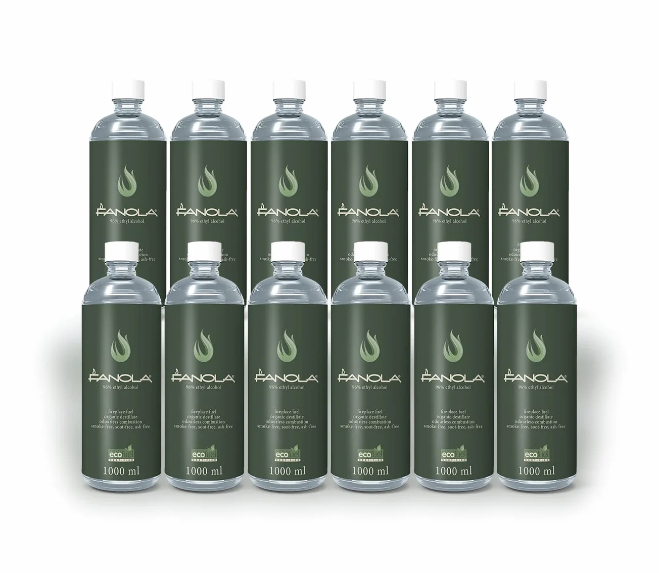 Planika Fanola Compustible Liquide - Bioéthanol pour Cheminées - Origine Végétale - Combustion Propre - sans Fumée, Suie, Cendre - Neutre pour l'environnement - 12x1L