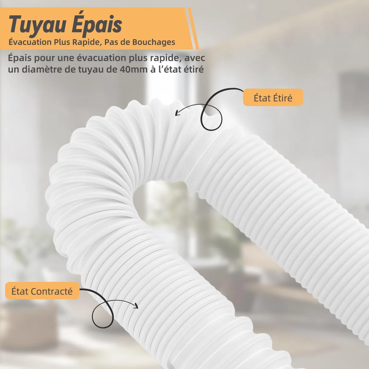 Hibbent Siphon Lavabo de Bain, Siphon Flexible Anti-Odeurs Avec Fil d'Acier Encastré, G1 1/4" (40.4mm) vers G1 1/2" (46.3mm) x 32mm, Siphon Evier, Evacuation Evier, Tuyau de Vidange Flexible, Blanc