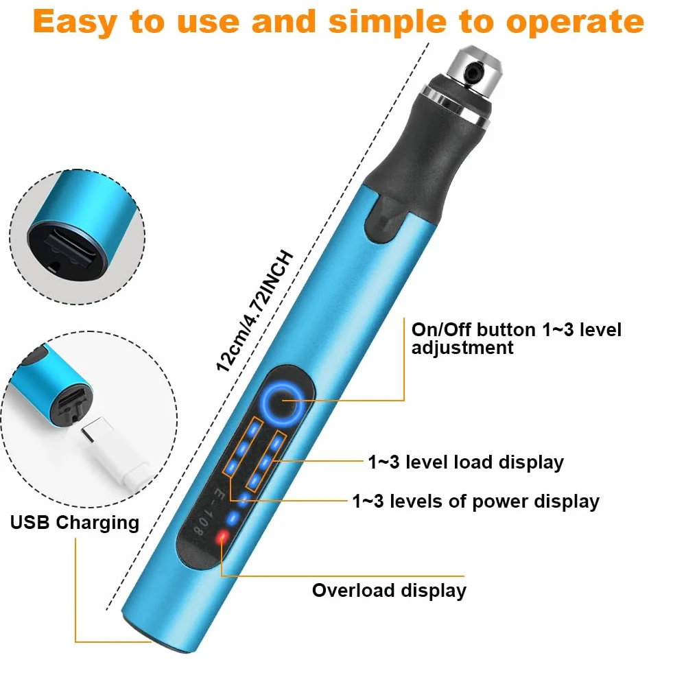 Ainiv Mini Perceuse Électrique Sans Fil à 3 Vitesses, Perceuse à Main Électrique à Chargement USB, avec 10 Petits Forets, pour Bijoux, Porte-Clés, Pendentif, Cuir, Bois, Résine, Plastique - Bleu