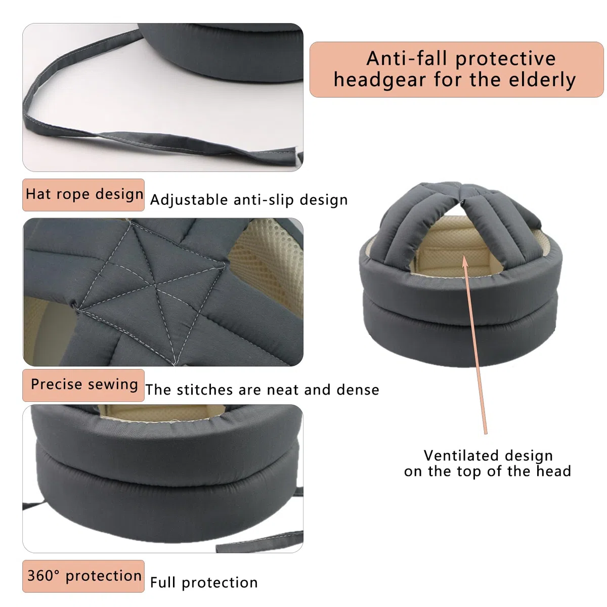 Casque De Protection Épais Souple Et Réglable Respirant pour Personnes Âgées, Casque De Sécurité Anti-Chute pour Tête De Personne Âgée, Protecteur De Tête pour Adulte