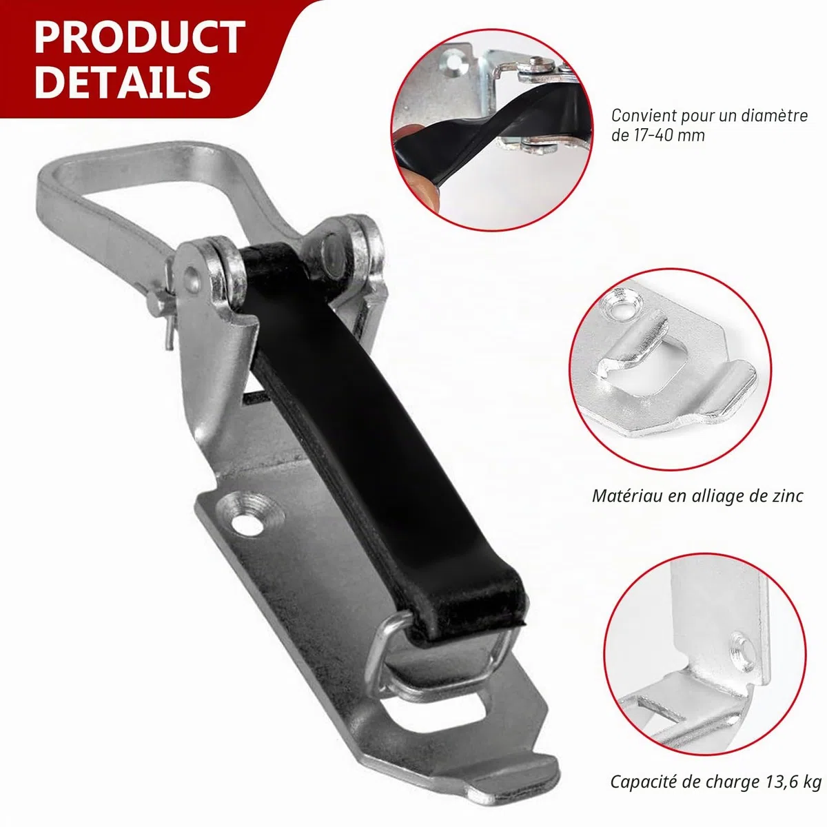 Lot de 4 supports de pelle, fermeture à serrage de 80 mm avec bande élastique, porte-balai, support de pelle pour barres de toit, porte-hache, roulement de fermeture pour remorque, camion, engin de