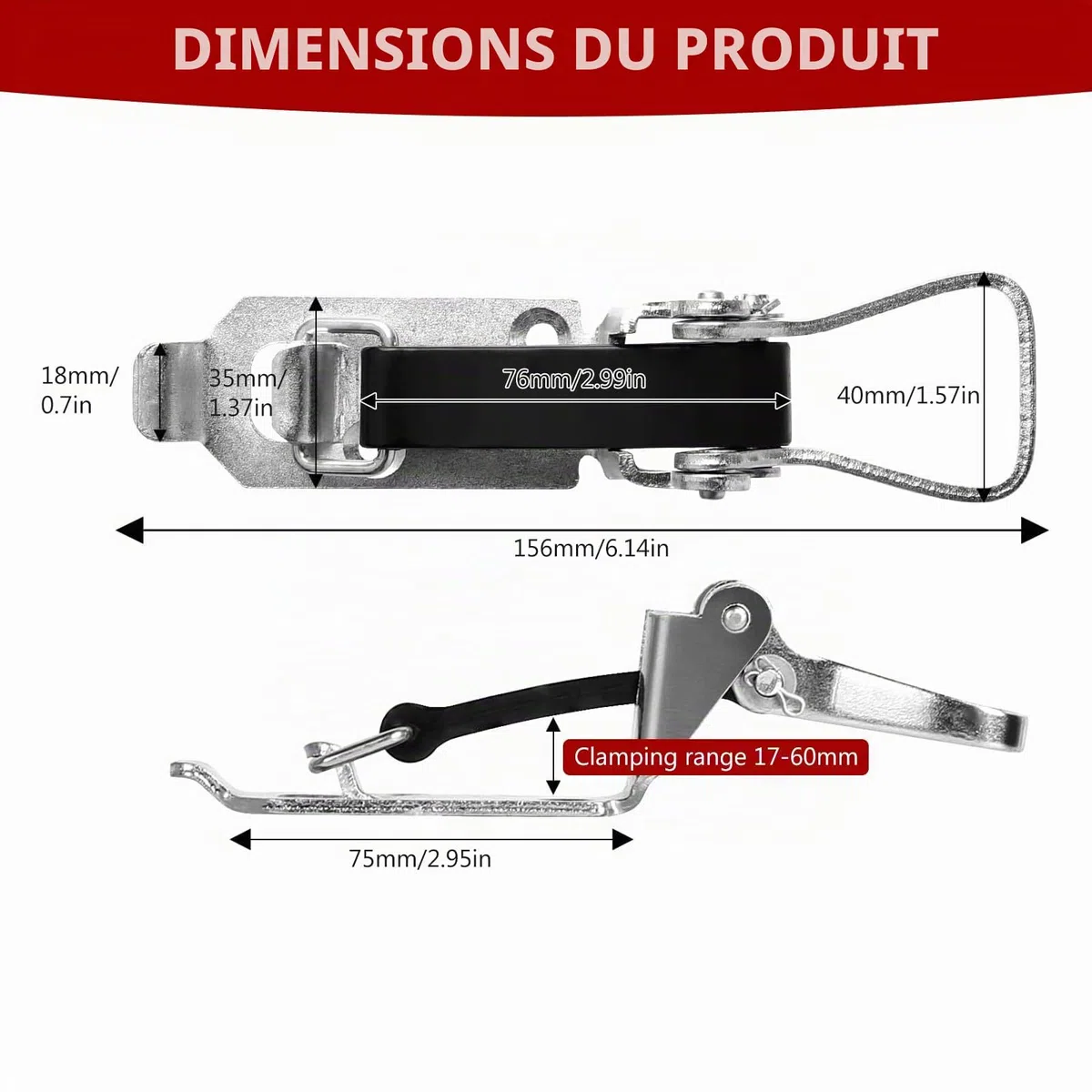 Lot de 4 supports de pelle, fermeture à serrage de 80 mm avec bande élastique, porte-balai, support de pelle pour barres de toit, porte-hache, roulement de fermeture pour remorque, camion, engin de