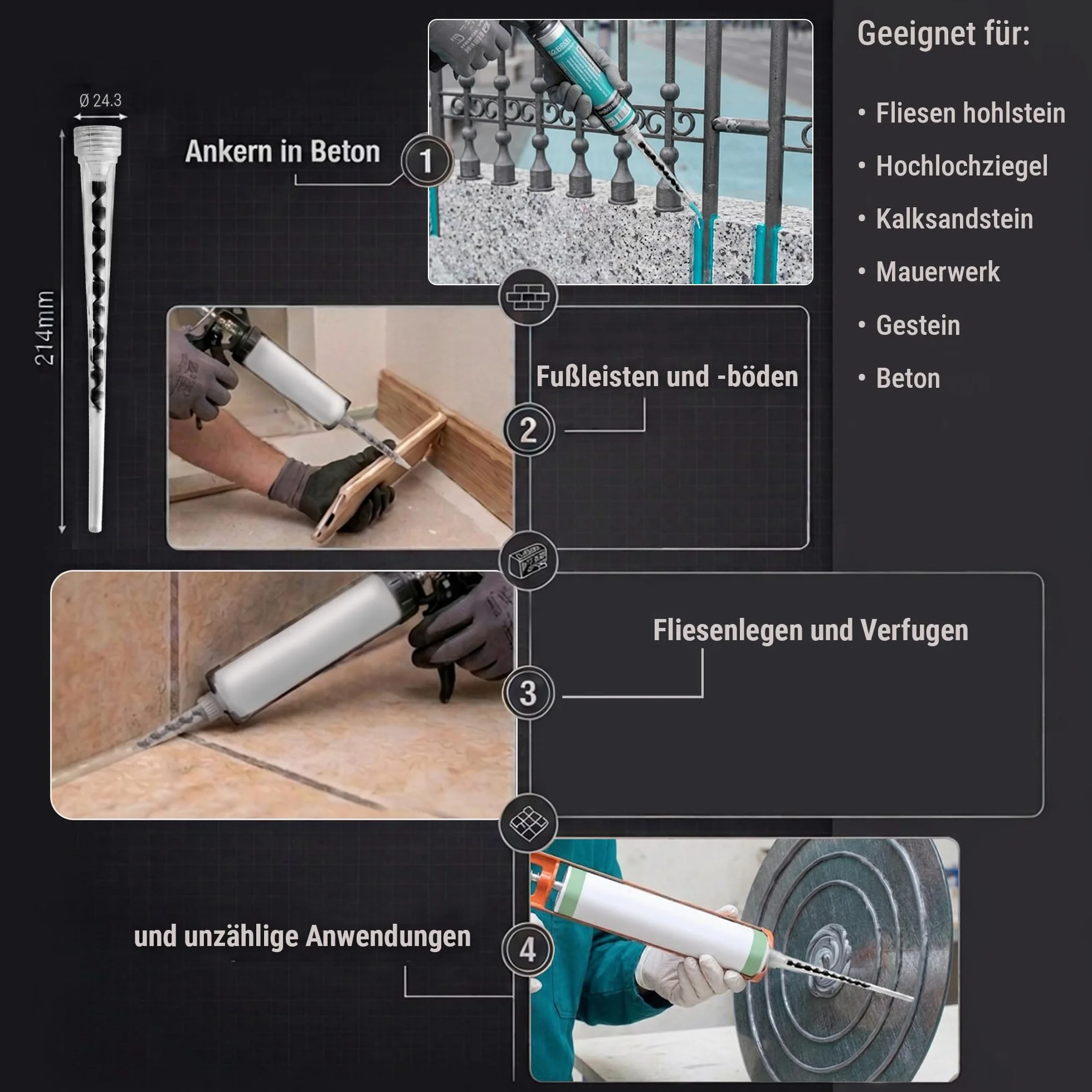 VOOXA Lot de 10 mélangeurs statiques de qualité supérieure pour mortier composite, en plastique, compatible avec toutes les cartouches de mortier d'injection courantes